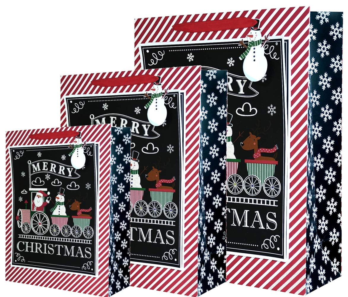 Christmas Gift Bags with Holiday Prints - Large Scale Holiday Design Packages - Easy Gift Storing & Wrapping for Christmas - Pack of 27