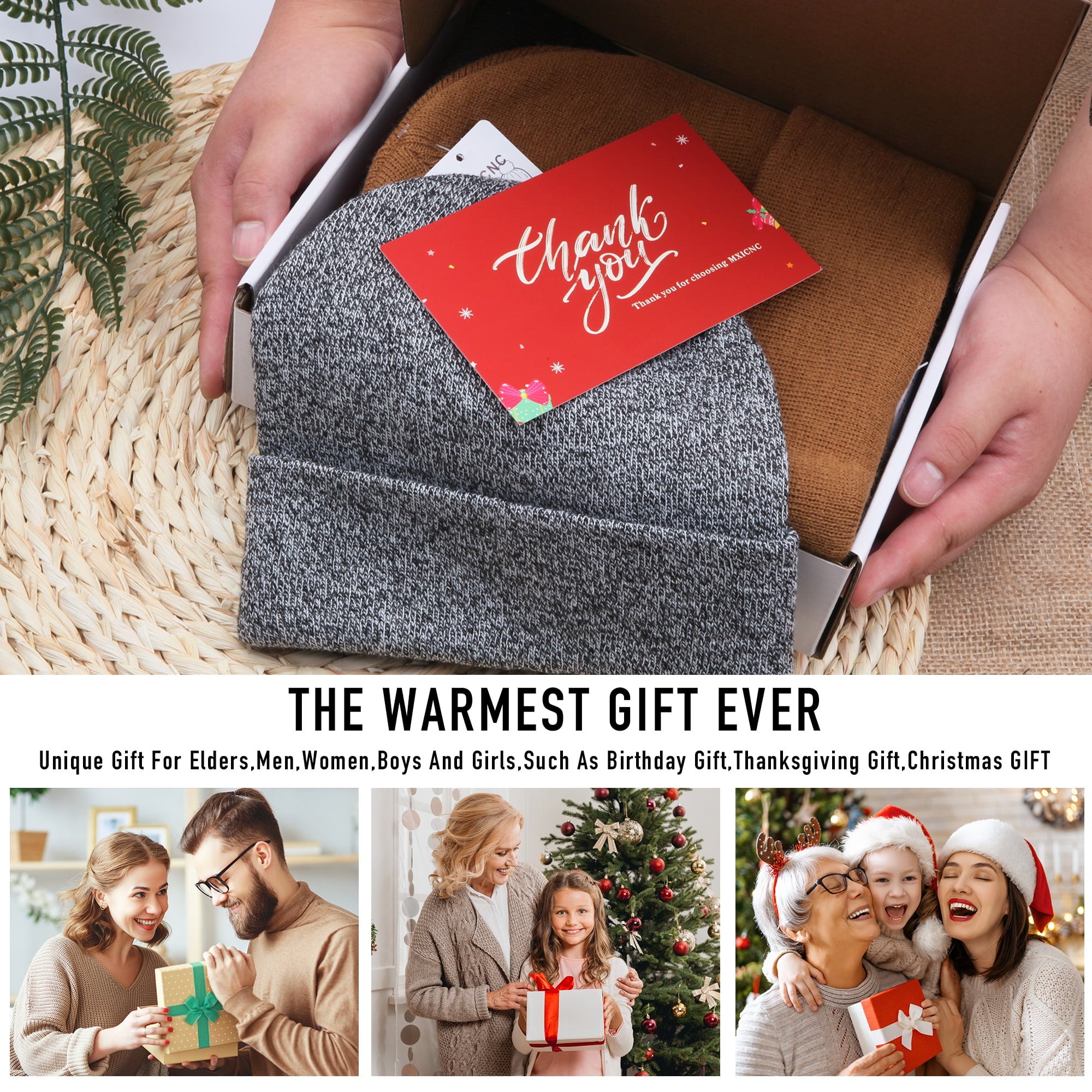 6 Pack Winter Beanie Hats for Men Women, Warm Cozy Knitted Cuffed Skull Cap, 6 Black-White