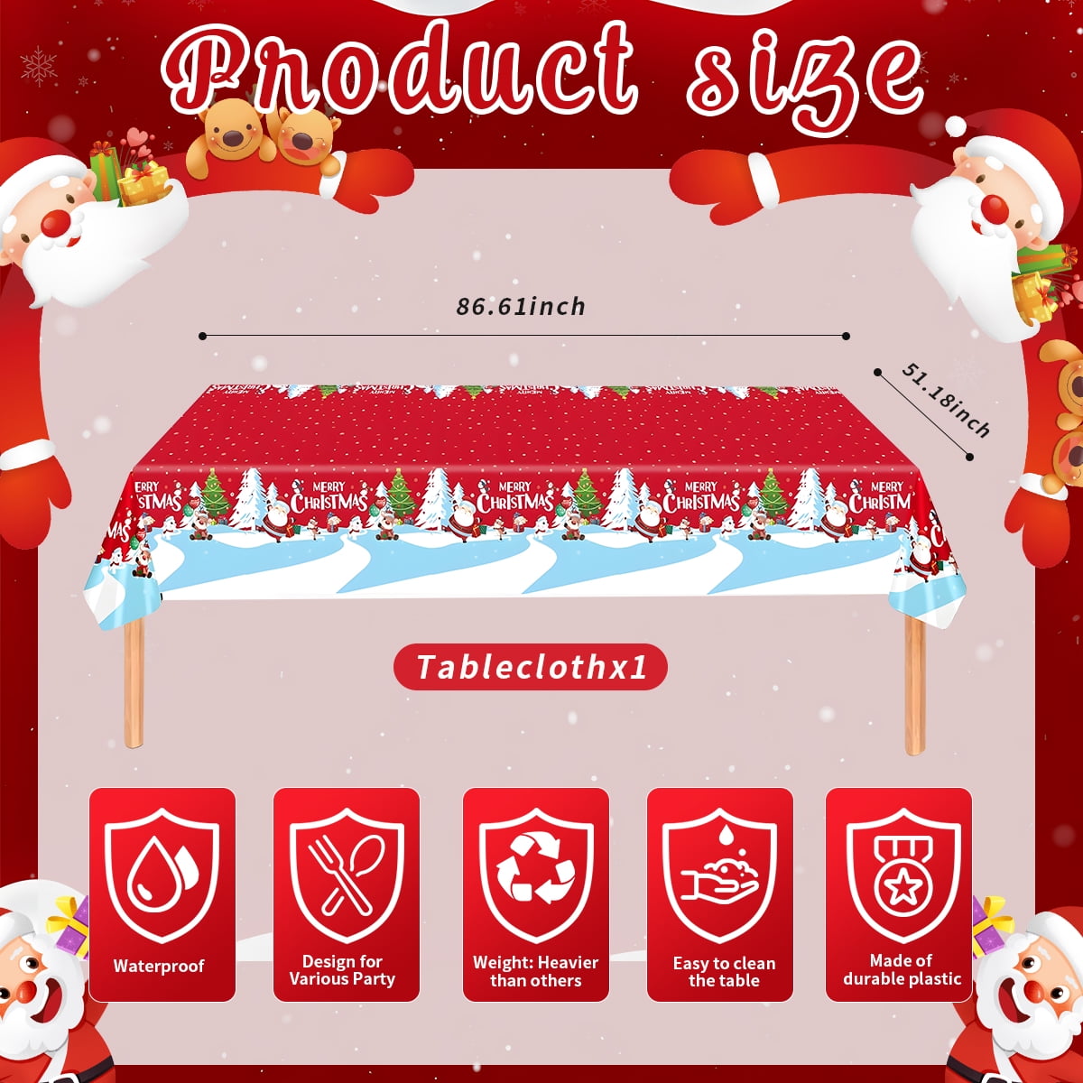 Christmas Paper Plates Dinnerware Santa Clous Christmas Party Supplies Decorations  Kids Disposable Dishes Napkins Tablecloth Serve 24 Design1