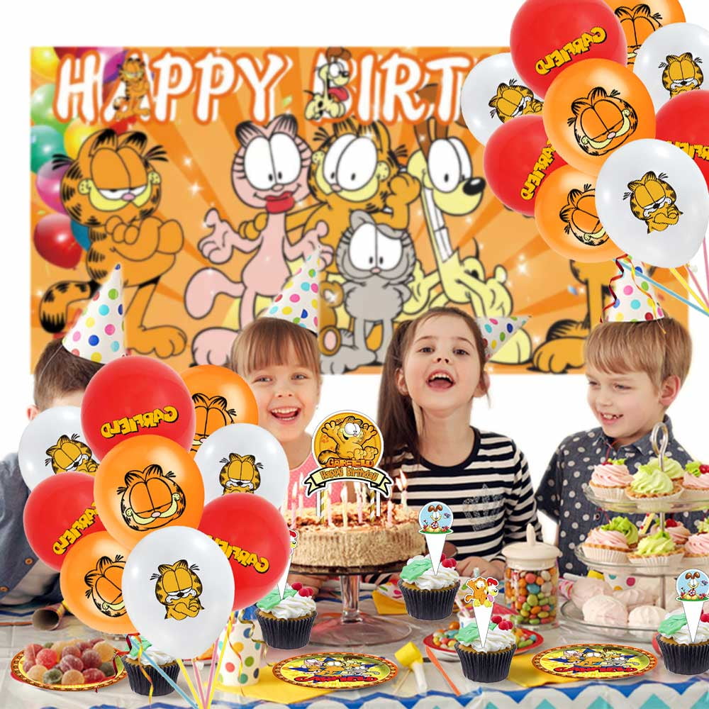 Garfield cat Party Supplies Cake Topper Decor Banner Backdrop Tableware Balloons Birthday Decorations