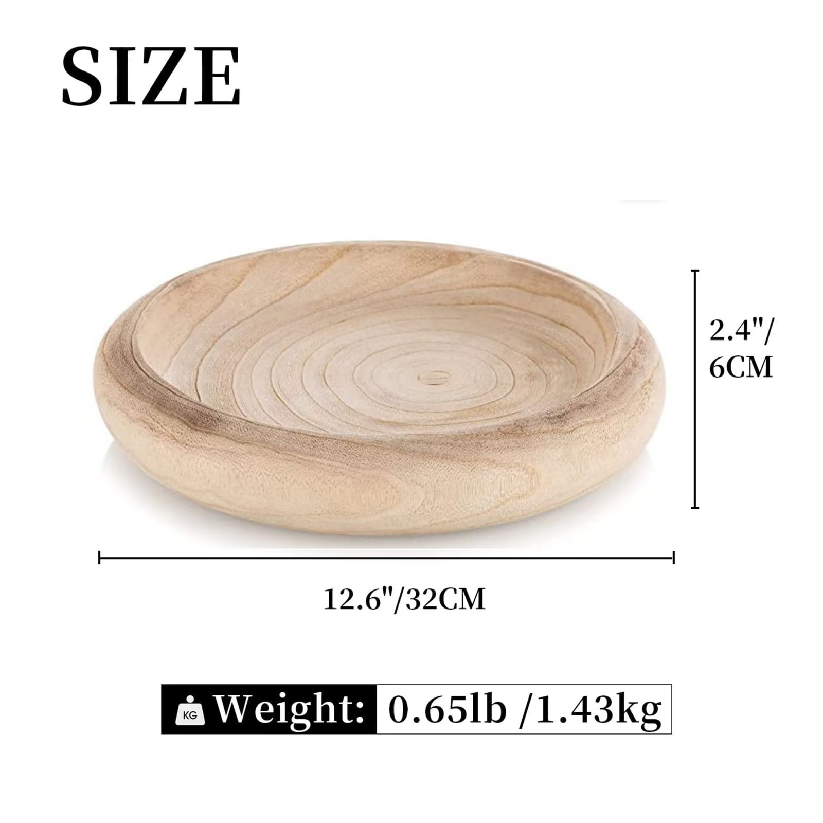 Hanobe  Wooden Dough Bowls Decorative Bowl for Ball Fillers Home Decor: Round  Key Bowl for Entryway Table 12.6”