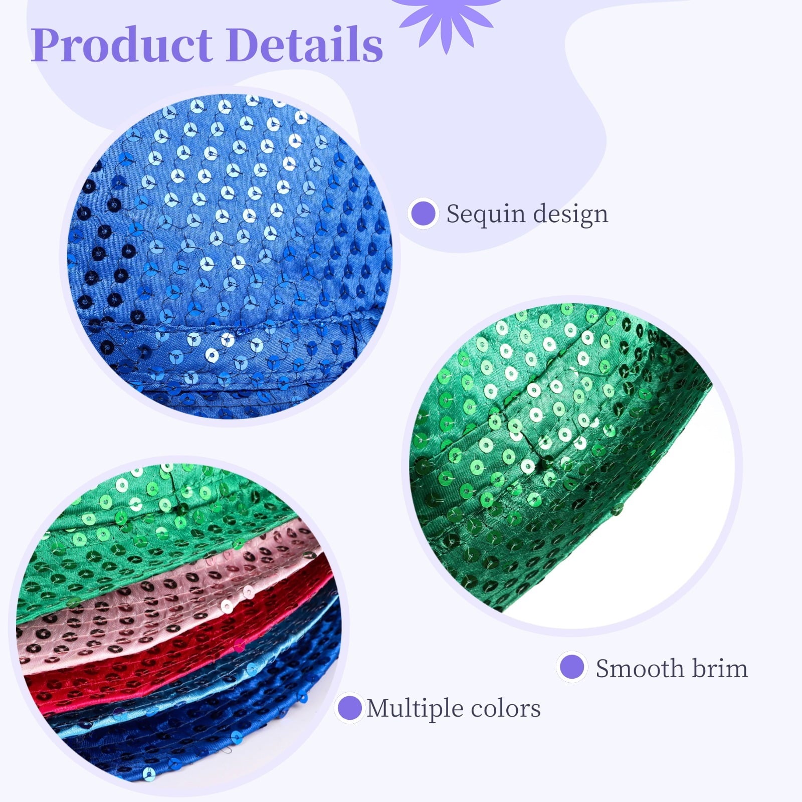12 Pcs Western Glitter Sequin Hat, Solid Color Dance Hat, Women Men Party Prop Supplies