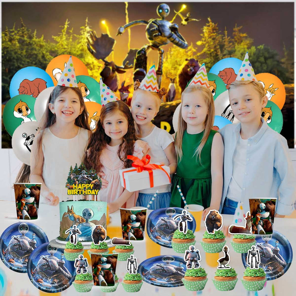 The Wild Robot Birthday Party Supplies Balloons Plates Decoration Cake Topper Decor Tableware Banner Backdrop