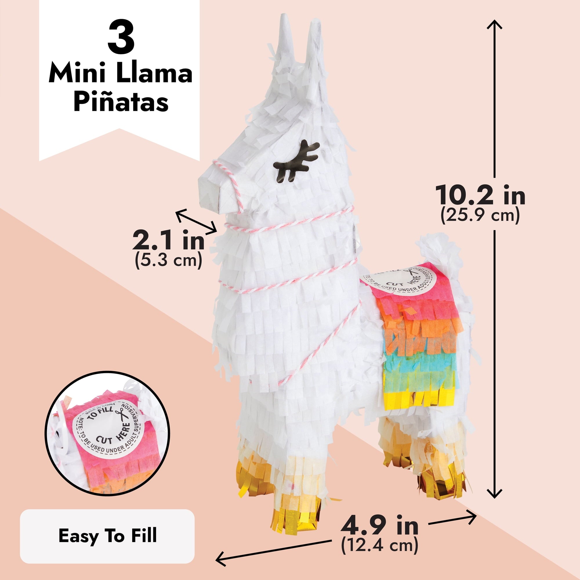 Juvale 3 Pack Mini Llama Pinata - 4.9 x 2.1 x 10.2 in. Multicolor Corrugated Paper & Gold Tissue Accents - Llama Table Decor & Party Supplies - Easy to Fill With Candy & Confetti - Ages 3-14