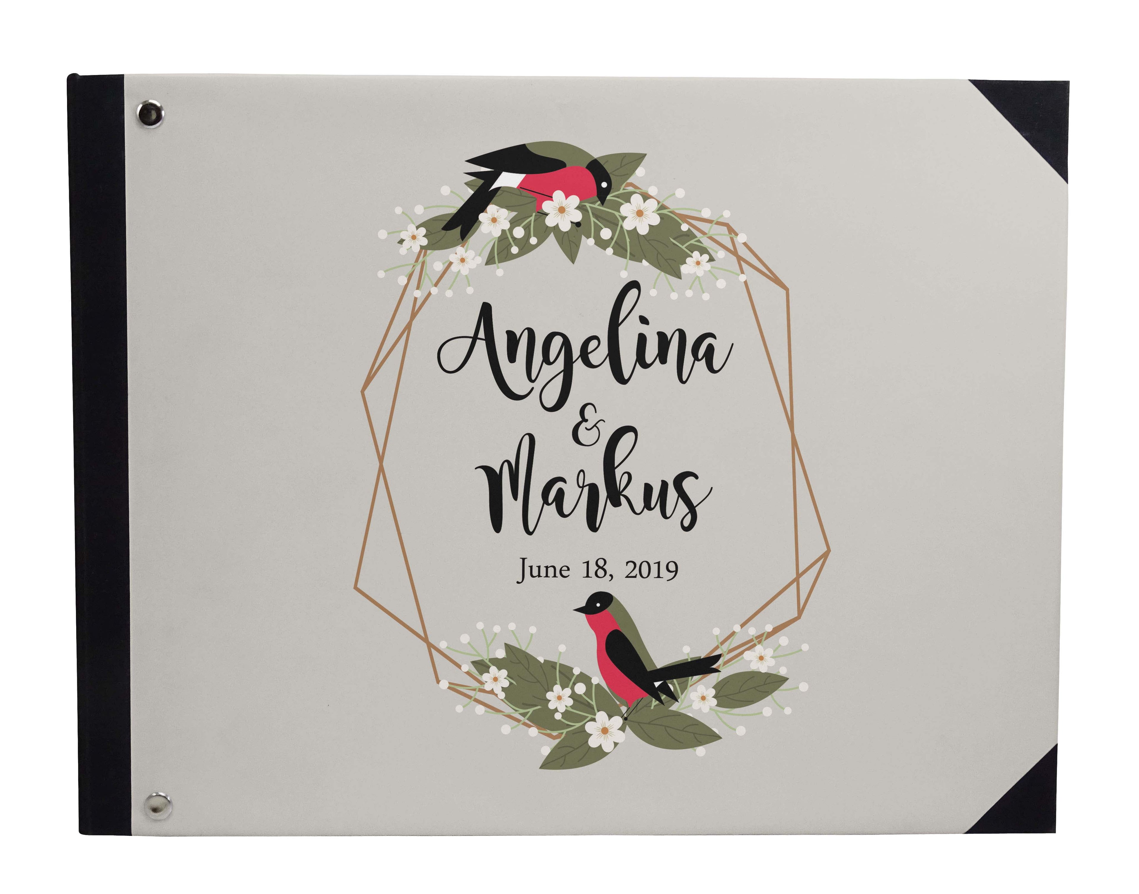 Darling Souvenir White Geometric Wedding Guest Book Hardbound Guest Sign-In Book Guest Registry Guestbook-9 x 12 Inches
