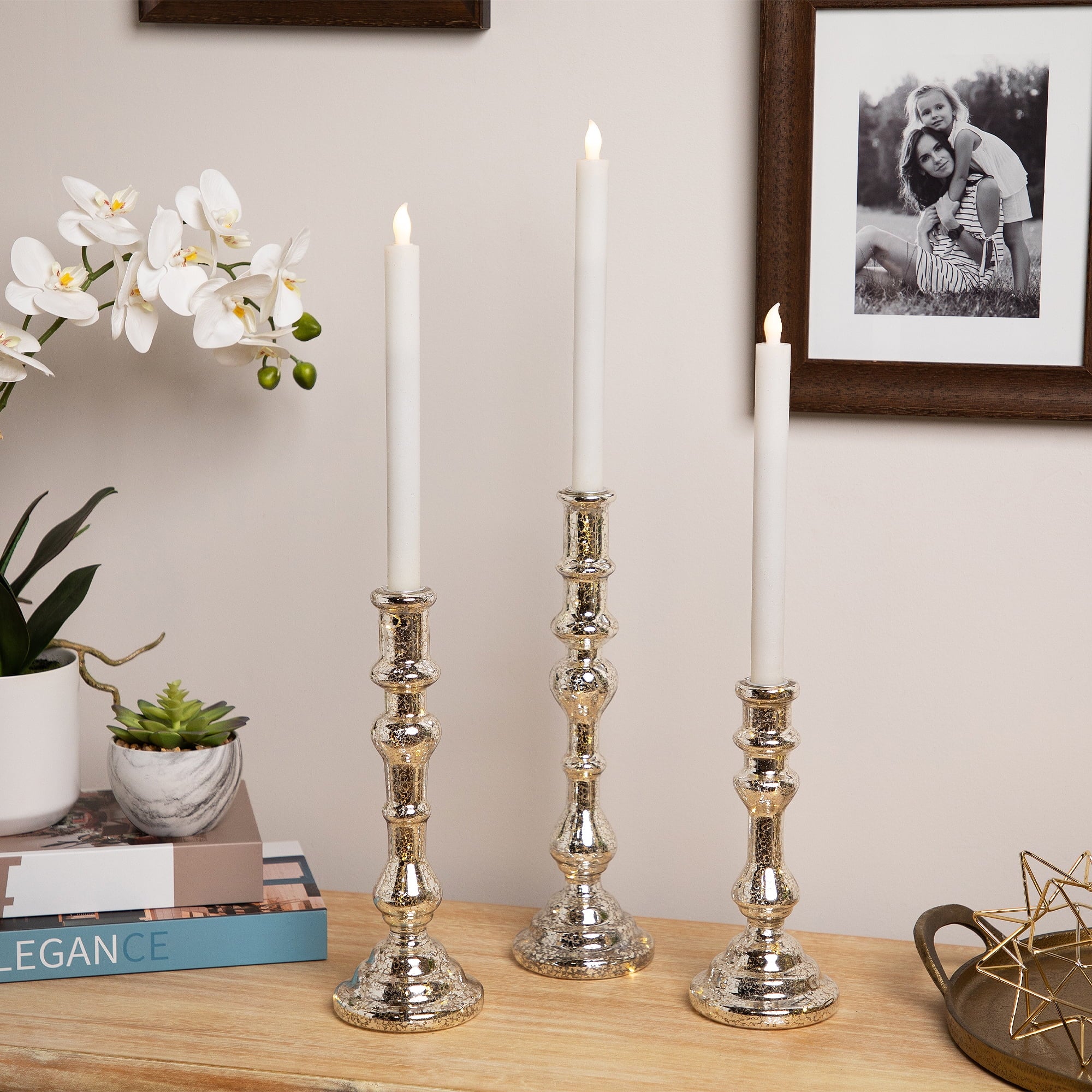 Northlight LED Lighted Golden Sparkles Taper Candle Holders - 13" - Set of 3