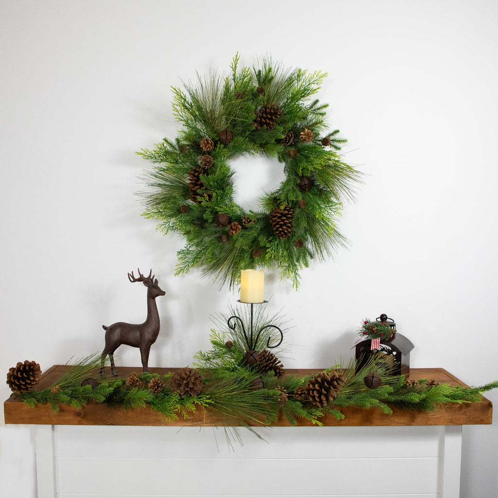 Real Touch?? Jingle Bells and Pinecones Artificial Christmas Garland - 5' x 10" - Unlit