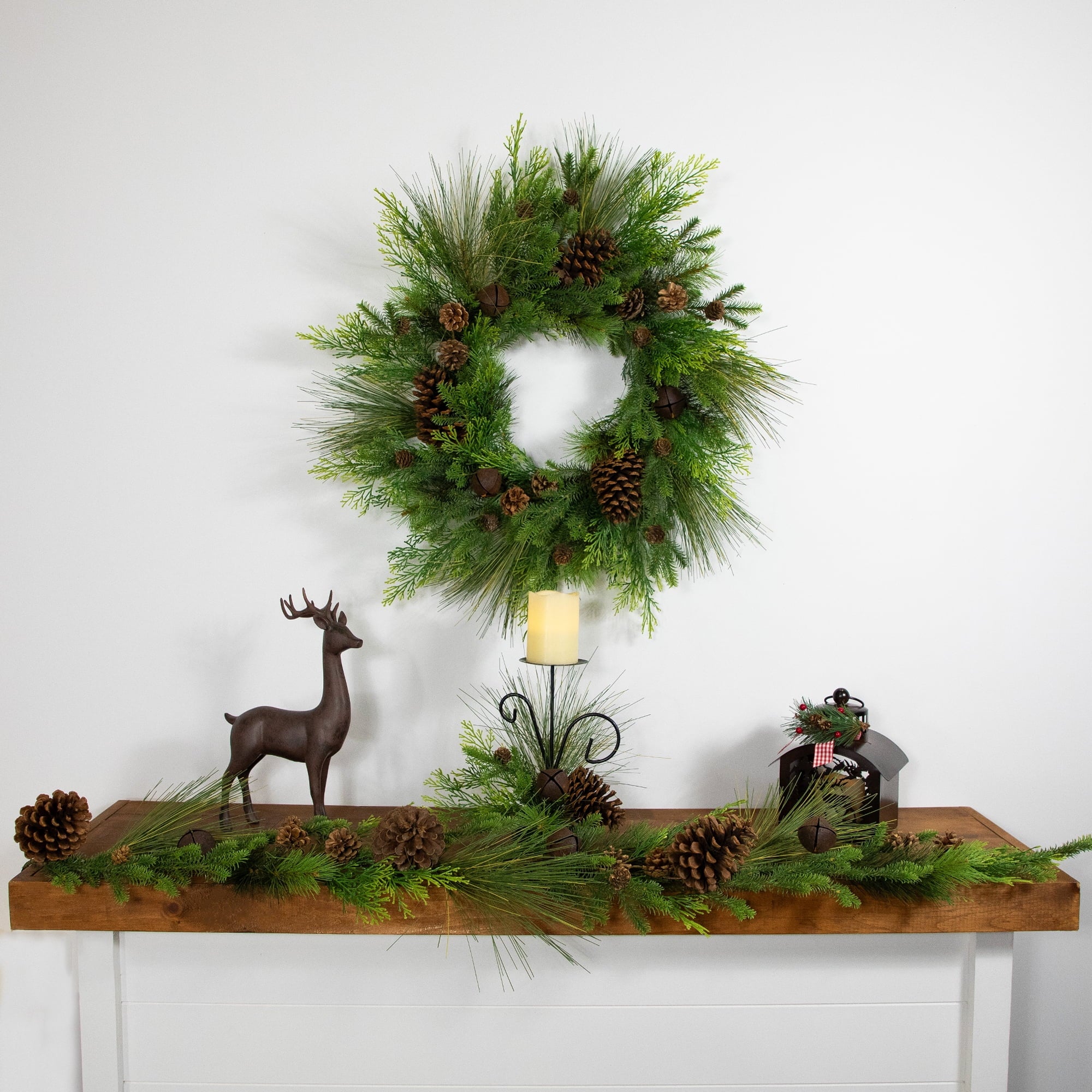 Real Touch?? Jingle Bells and Pinecones Artificial Christmas Garland - 5' x 10" - Unlit