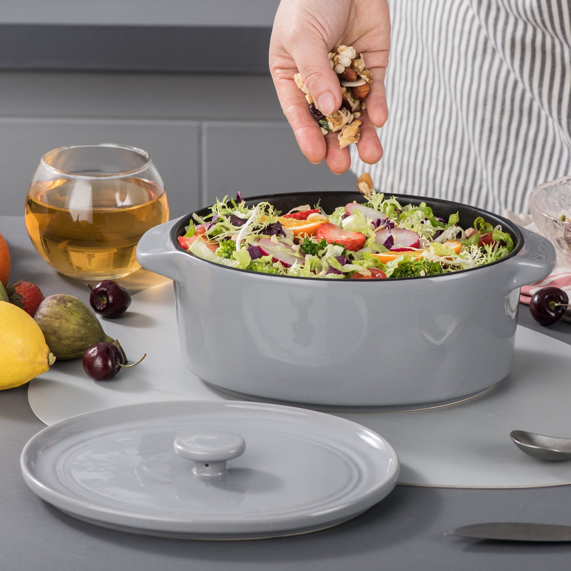 Vancasso Round Dutch Oven with Lid, 54 OZ Casserole Dish With Lid, Stoneware Nonstick Cookware for Baking, Roasting, Induction & Oven Safe