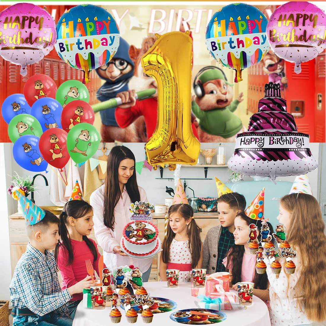 Alvin and The Chipmunks Balloons Party Supplies 1st Decor Tableware Birthday Cake Topper Decorations Banner Backdrop