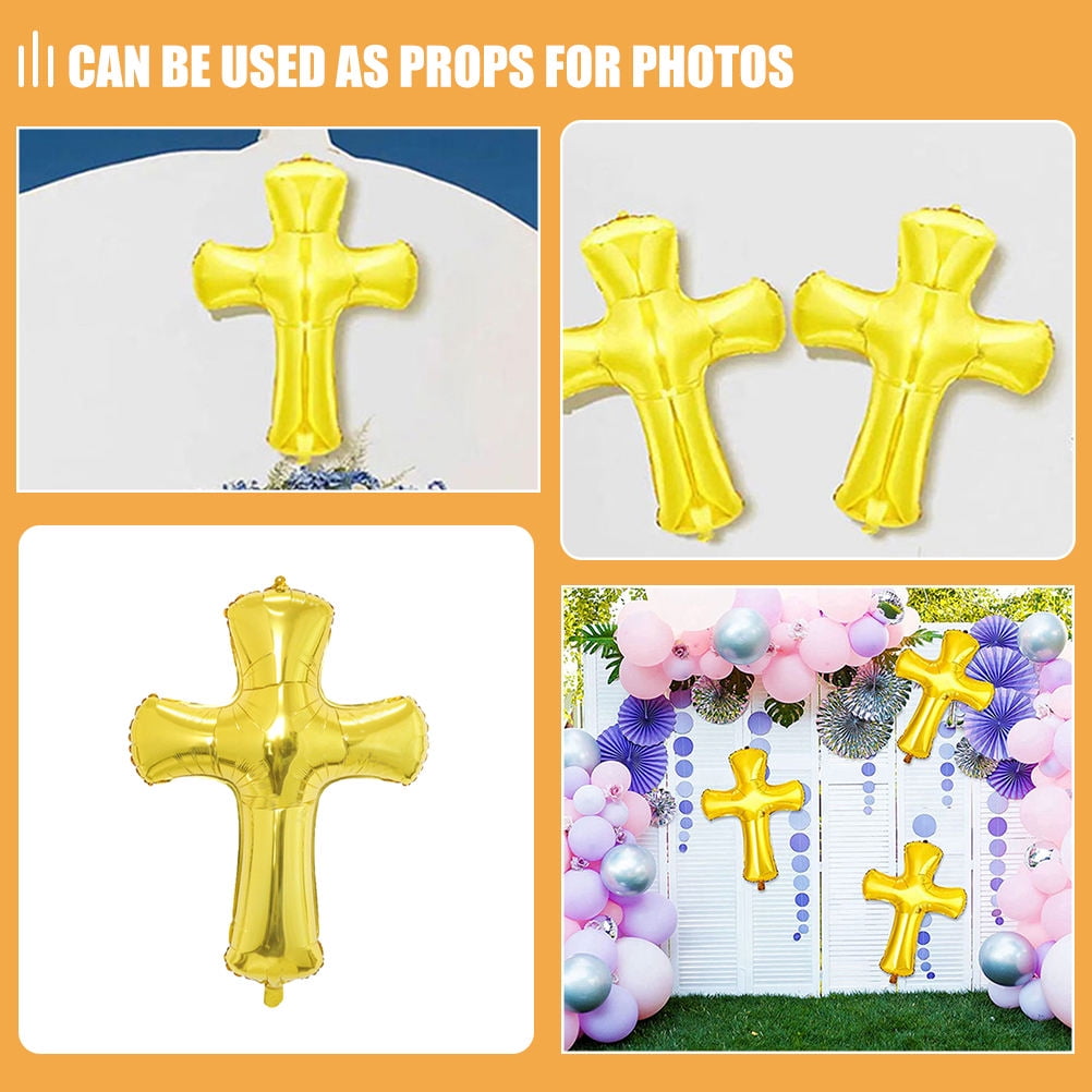 Raindrops 18 pcs  Cross Balloons for Baptism Baby Shower Decorations Aluminum Foil Balloons Cross Shape Balloon Decorative Balloons Baby Christening Foil Balloon for Party