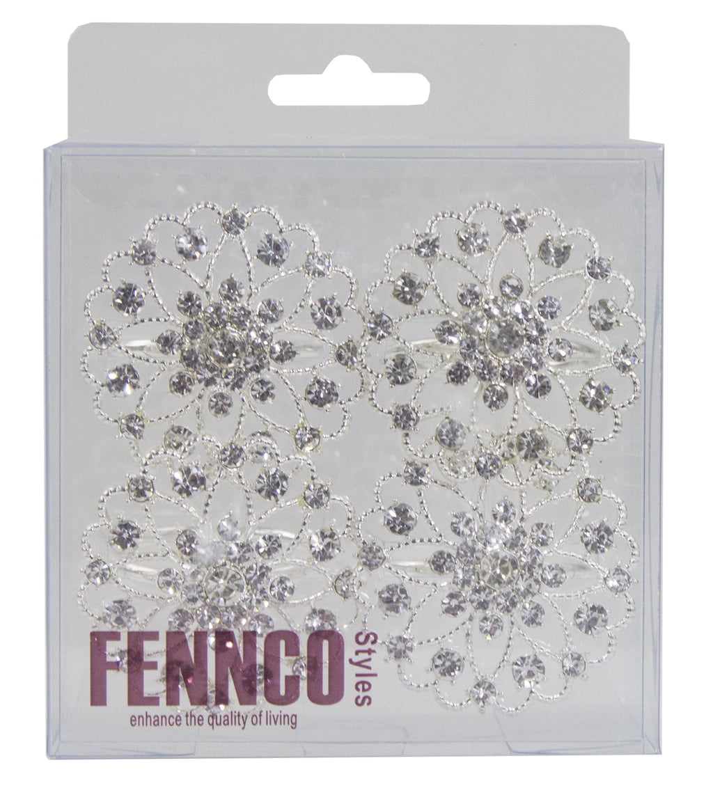 Rhinestone Crystal Flower Napkin Rings Wedding Holiday Table Decoration - Set of 4 (Purple Crystal Flower)
