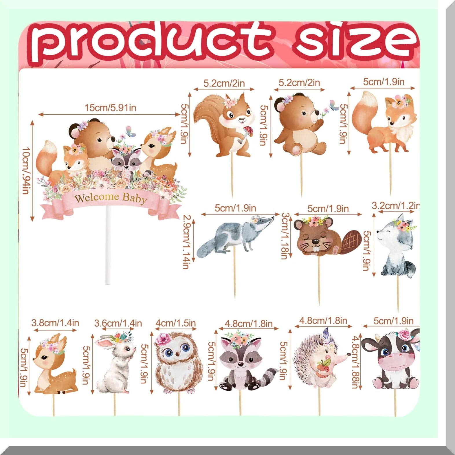 Woodland Creatures Cupcake & Cake Topper Set - Baby Shower Decorations with Deer, Bear, and Floral Theme - 49 Pieces for Girls & Boys Birthday Party