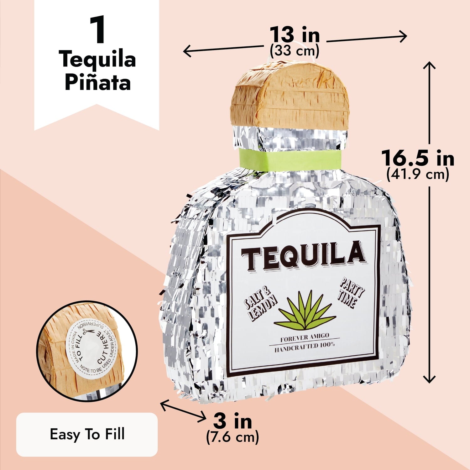 Tequila Pinata for Bachelor Party Decorations, Table Centerpiece, Photo Prop (Small, 16.5 x 13 x 3 In)