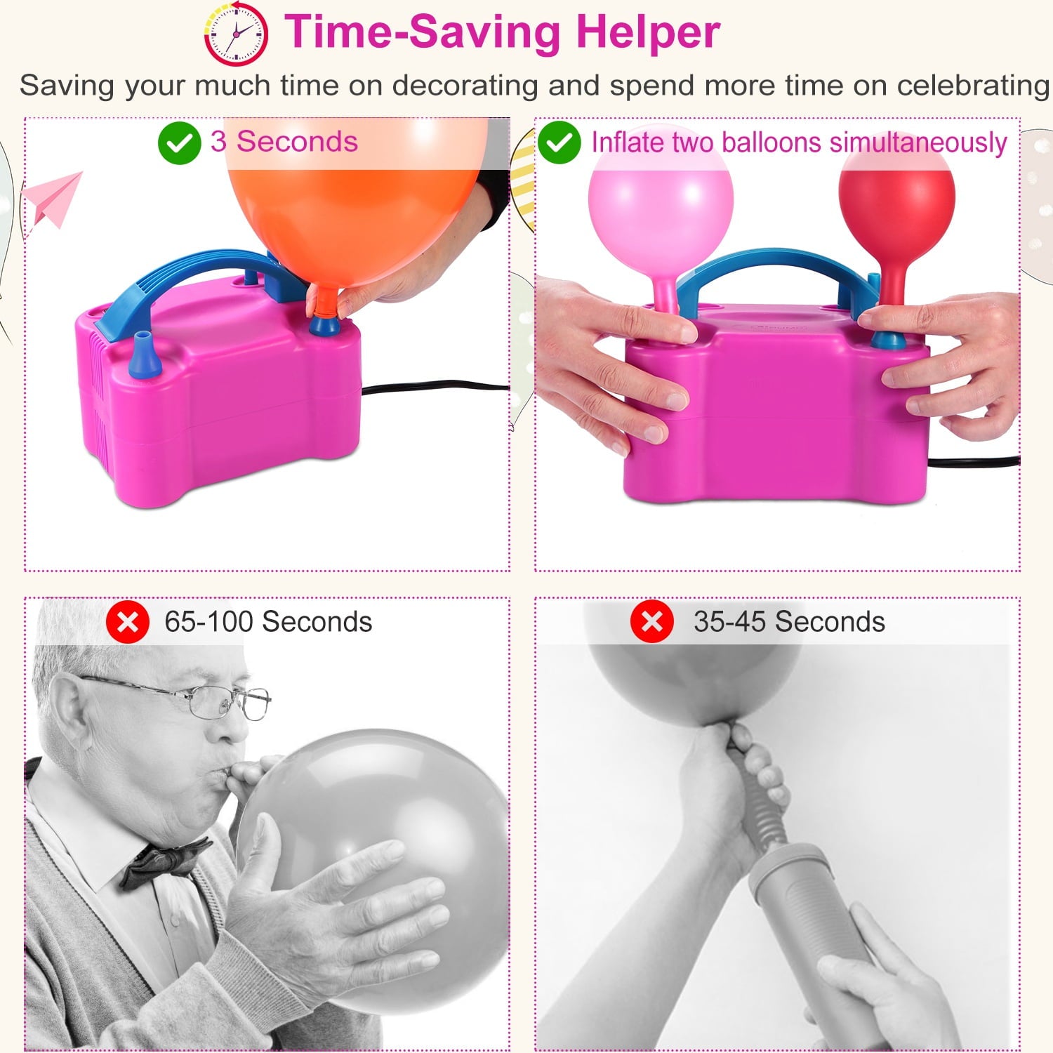 US 600W Electric Dual Nozzle Balloon Pump  Balloon Blower Inflator for Party Wedding Festival Decoration