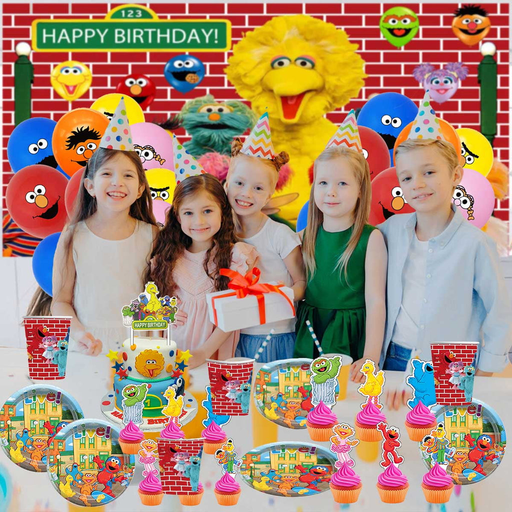 Sesame Street Birthday Party Supplies Balloons Paper Plates Decoration Cake Topper Decor Tableware Banner Backdrop