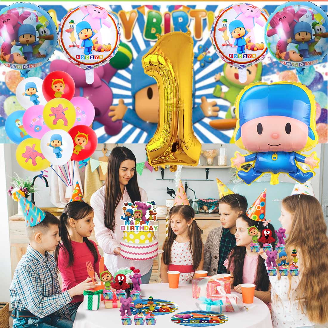 Pocoyo Party Supplies Decor Tableware Backdrop Banner Cake Topper Balloons Birthday Decorations