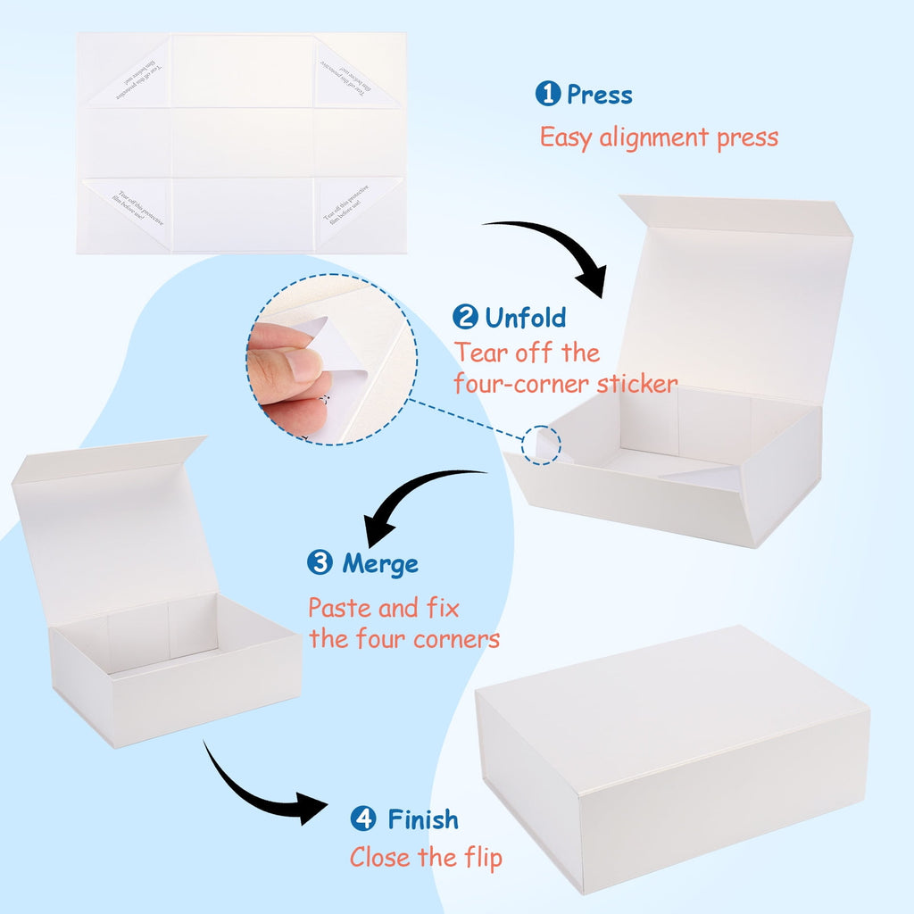 4 Pack Magnetic Closure Boxes Set, 12x9x4 White Gift Box with Lid for Party Festival Birthday