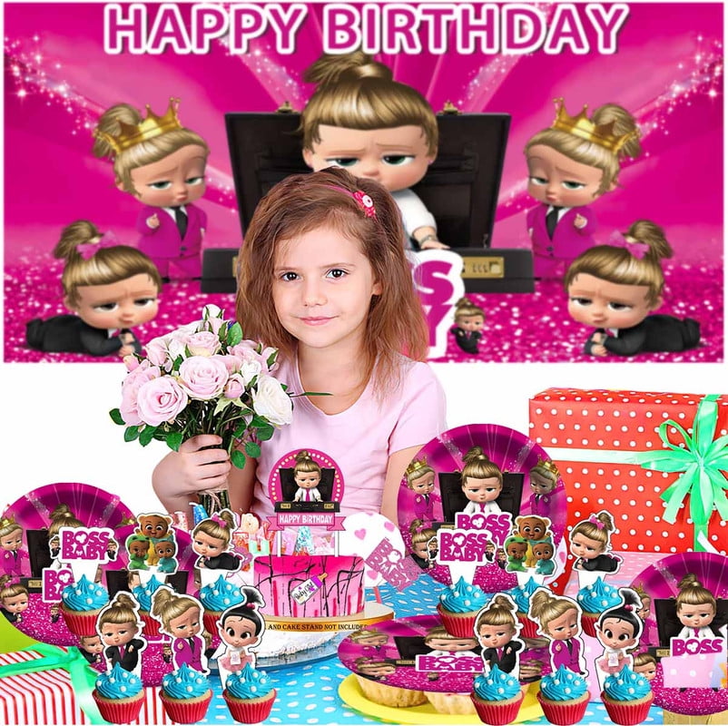 Boss Baby White Girl Party Decor Plates Cake Topper Balloons Banner Backdrop Supplies Decorations Tableware