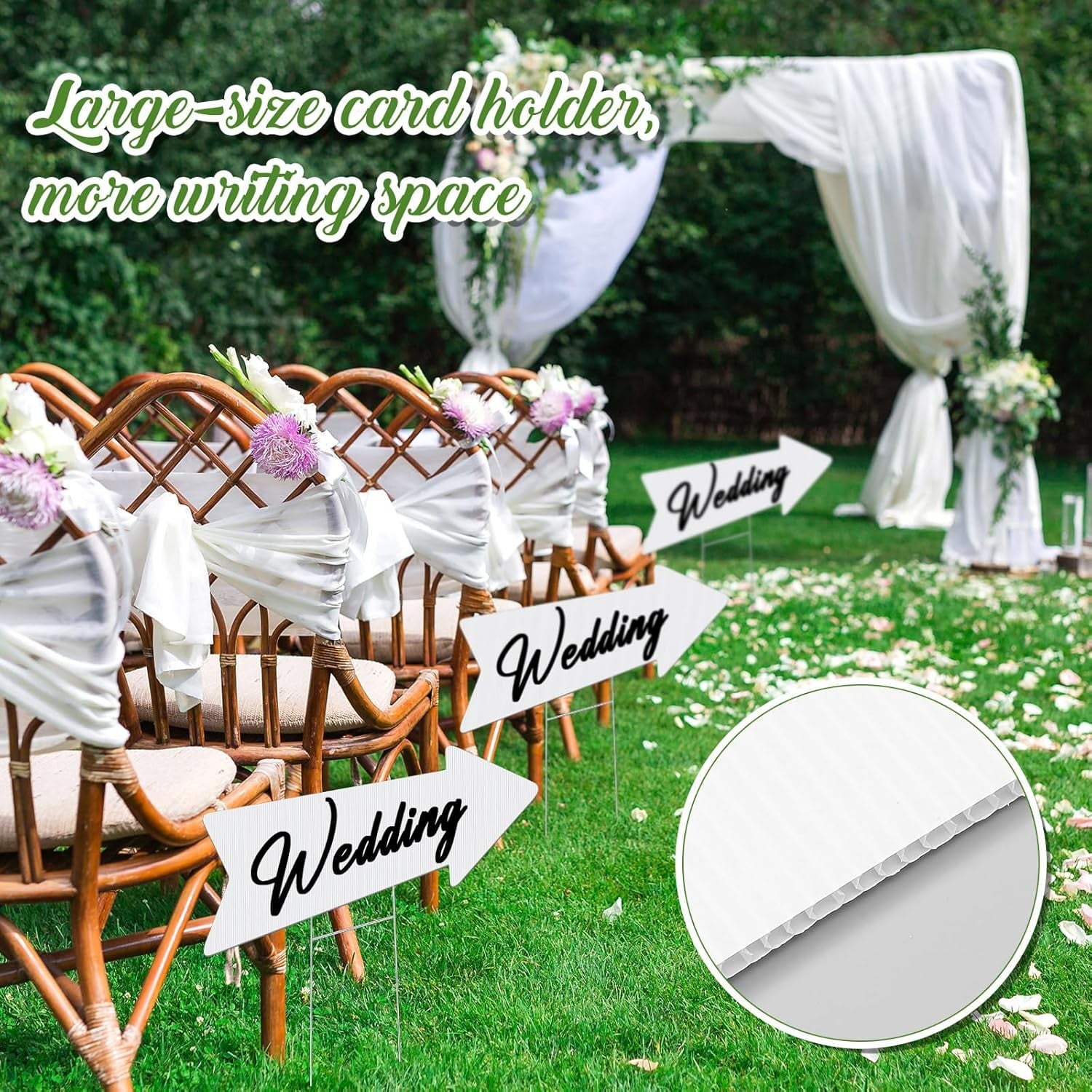 XD5-15 Pack White Blank Arrow Signs with Stakes 23 x 7 Inches Yard Sales Signs Wedding Directional Signs This Way Yard Sale for Signs Ceremony and Reception Wedding Birthday Party-5