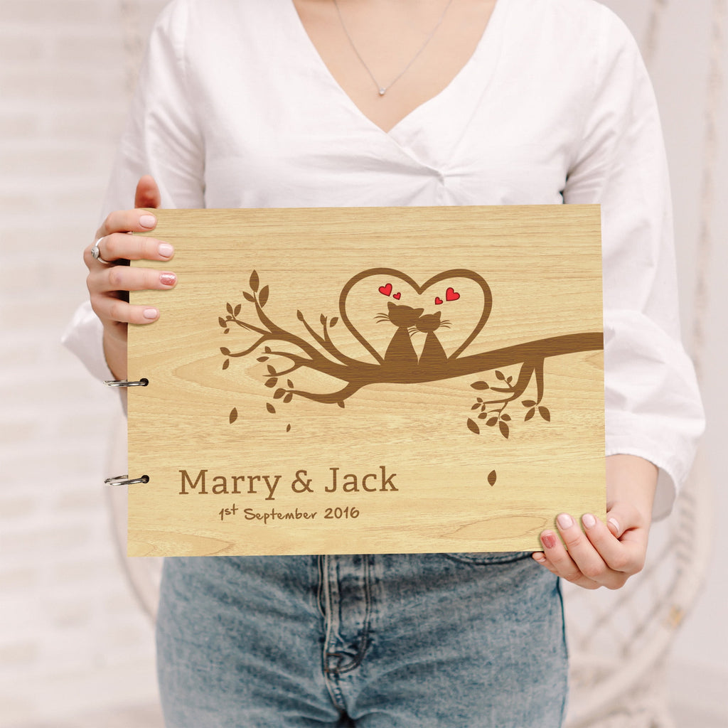 Darling Souvenir Personalized Engraved Laser Cut Wedding Guest Book Wooden Cover Sign-in Book Registry Guestbook Scrapbook-TR