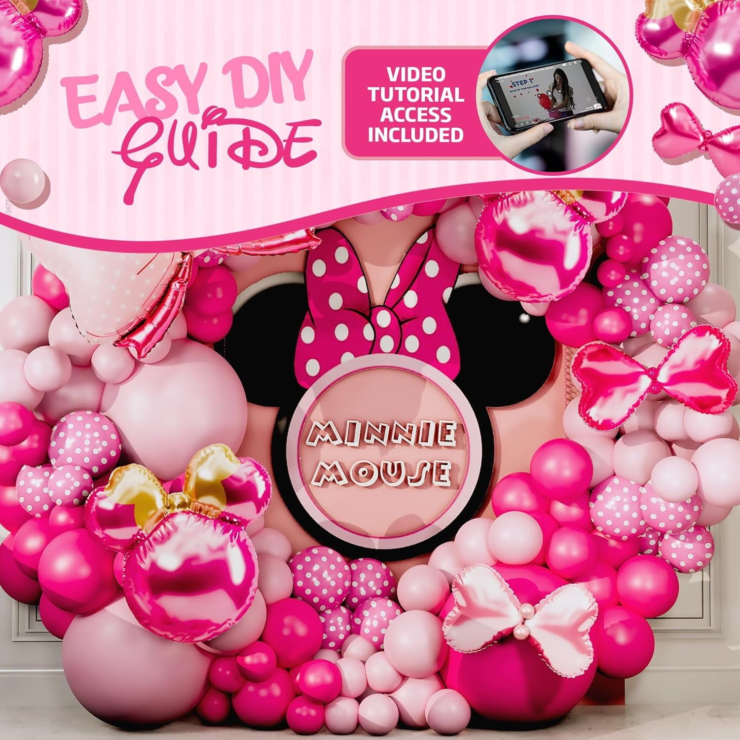 ALL-IN-1 Minnie Balloon Arch Kit with BONUS Bow & Mouse Head Balloons - Mini Mouse Balloons for Birthday Decorations & Oh Twodles Birthday Party Supplies Girl - Minnie Birthdays Party, Baby Shower