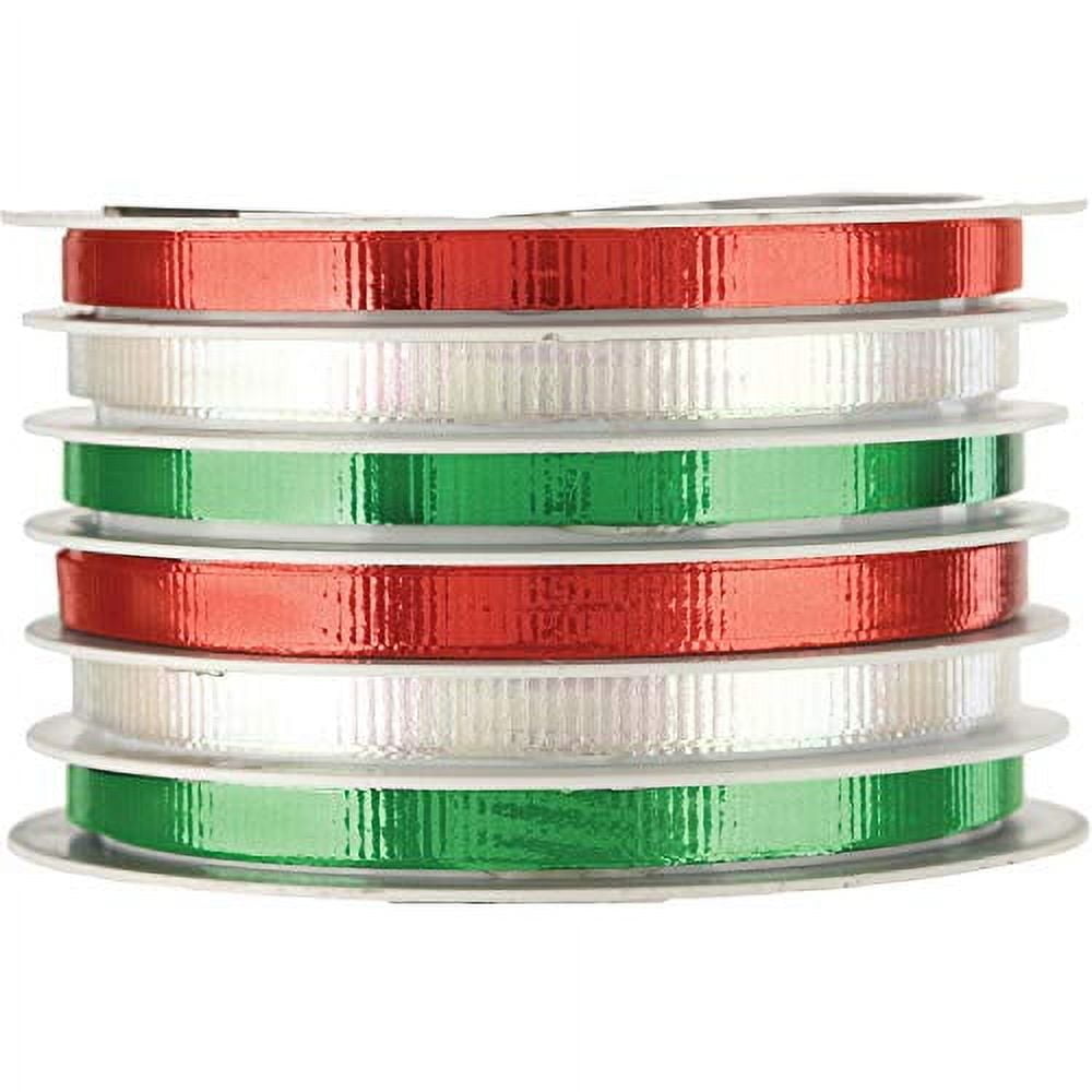 Jillson Roberts 4 Spool-Count Christmas Multi Channel Curling Ribbon Available in 3 Different Assortments, Red/Green/White/Metallic Gold/Silver