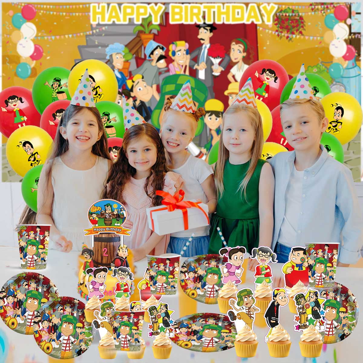 El Chavo Balloons Party Supplies Decorations Plates Banner Cake Topper Tableware Birthday Decor
