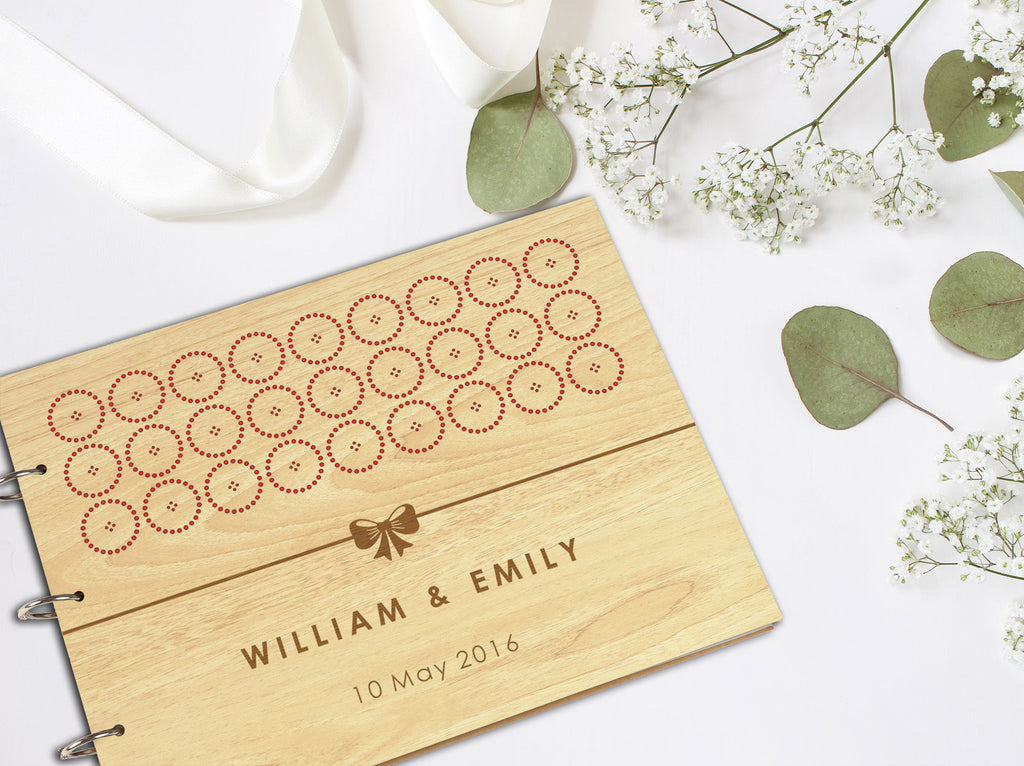Darling Souvenir Personalized Engraved Laser Cut Wedding Guest Book Wooden Cover Sign-in Book Registry Guestbook Scrapbook-F8