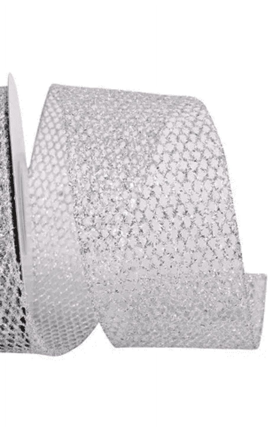 JAM Paper Christmas Silver Nylon Mesh Ribbon, 1.5in x 10yd, 1 Pack