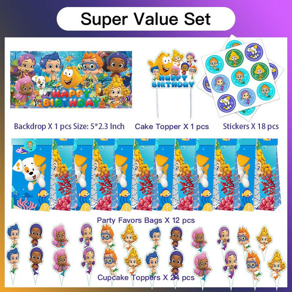 Bubble Guppies Party Favor Bags Goodie Treat Candy Supplies Decorations Birthday Cake Topper Backdrop Banner