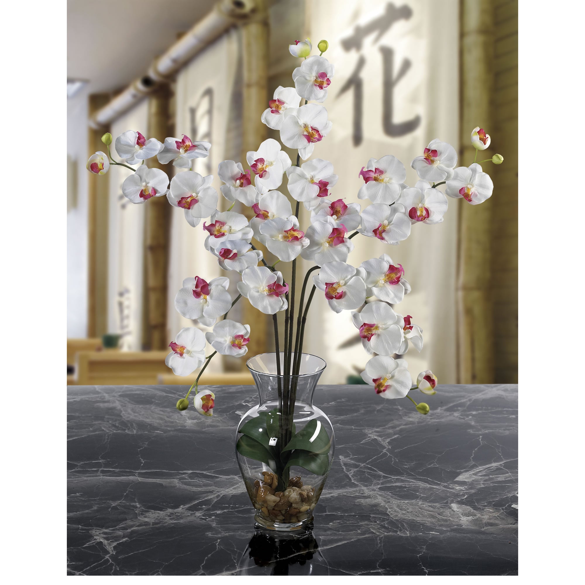 Nearly Natural Phalaenopsis Liquid Illusion Silk Flower Arrangement, White