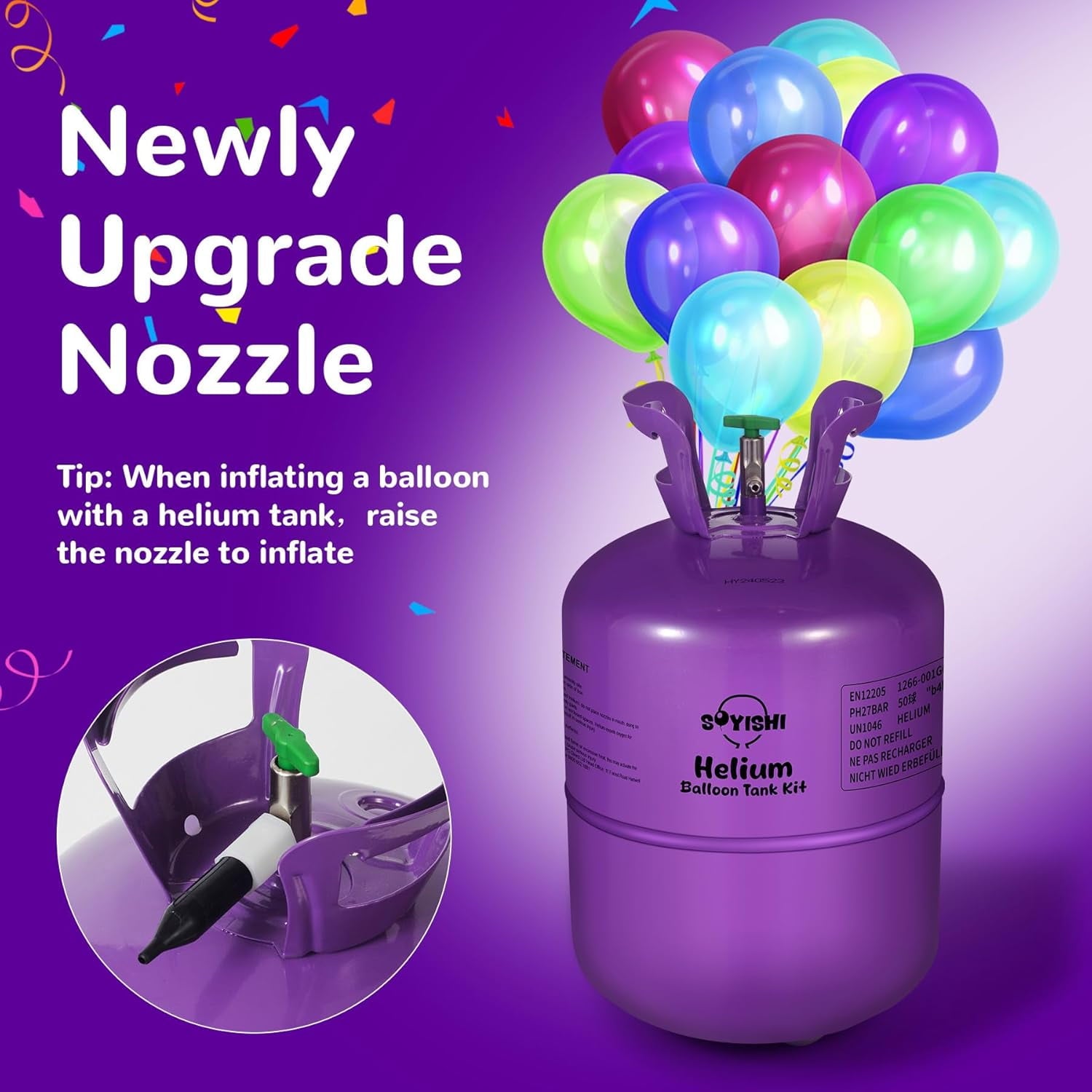 13.4L Helium Tank for Balloons at Home Balloon Pump Kit Up to 50 Assorted Latex Balloons White Curling Ribbon and Balloon Tie Tool (1 Tank)