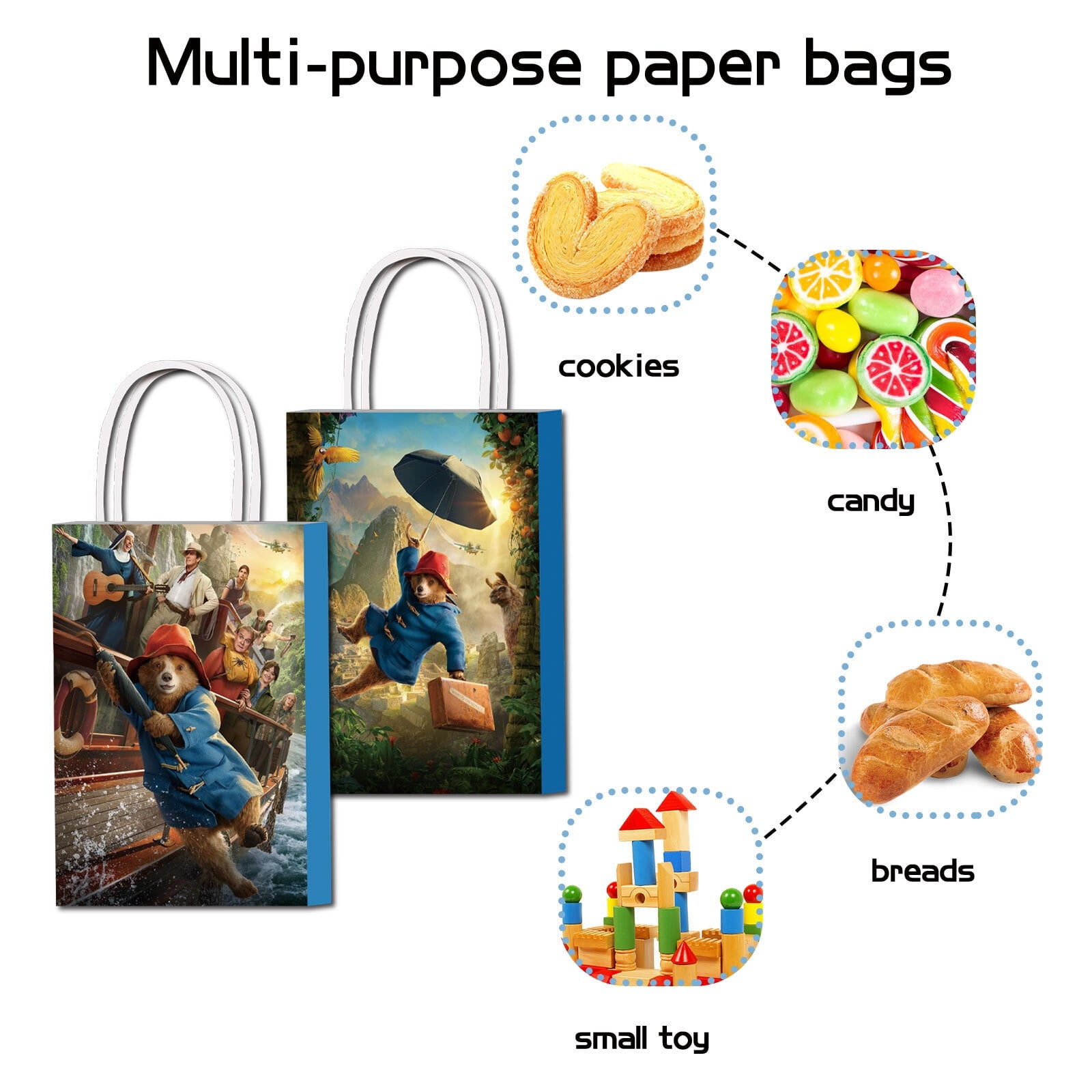 16 Pcs For Paddington Cartoon For Peru-Themed Party Favor Bags - Candy Gift Bags with Handles for Celebrations and Event Decorations