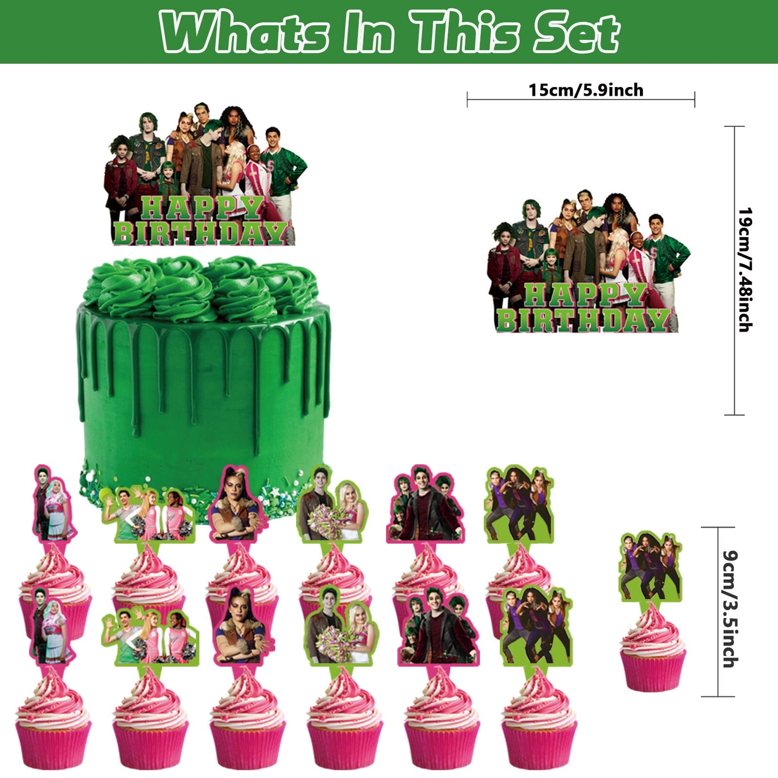 32 Pcs For Zombies Cartoon - Party Decoration Kit – Includes Backdrop, Cake Topper, 12 Cupcake Toppers, and 18 Balloons for Festive and Birthday Celebrations
