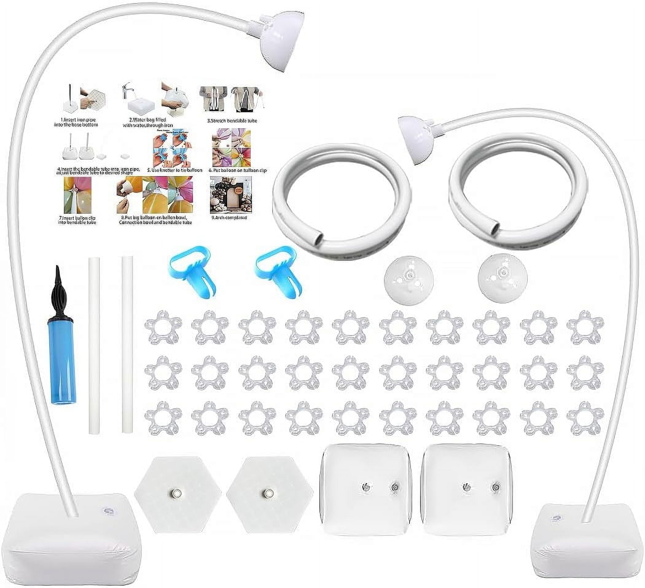 Ikerall Balloon Arch (White) Kit is 8.2 feet high and 5 feet wide with 30 balloon clips, a balloon pump, and other accessories DIY Free Bending Shape Half Arch Aluminum Alloy Material Bracket with PV