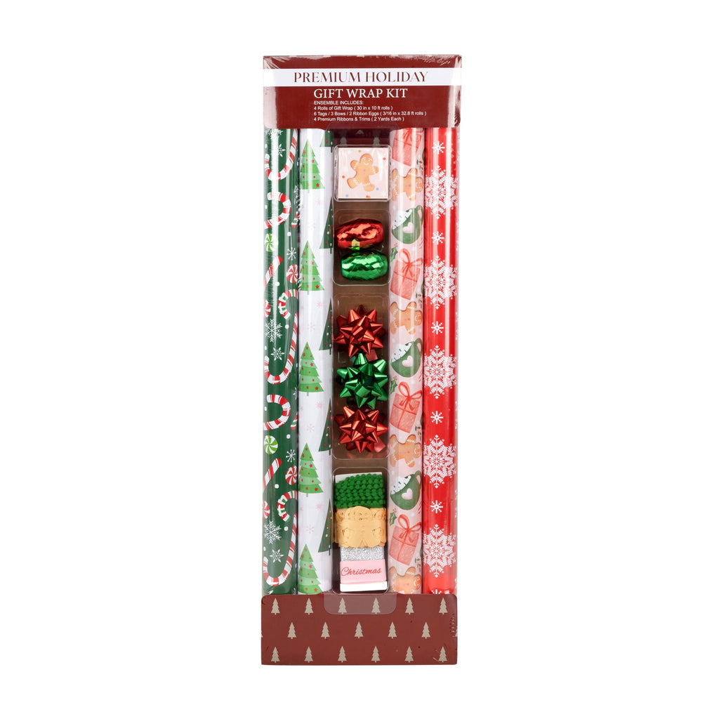 LaRibbons 30" x 10' Christmas Holiday Gift Wrap Deluxe Kit | Pink Gingerbread