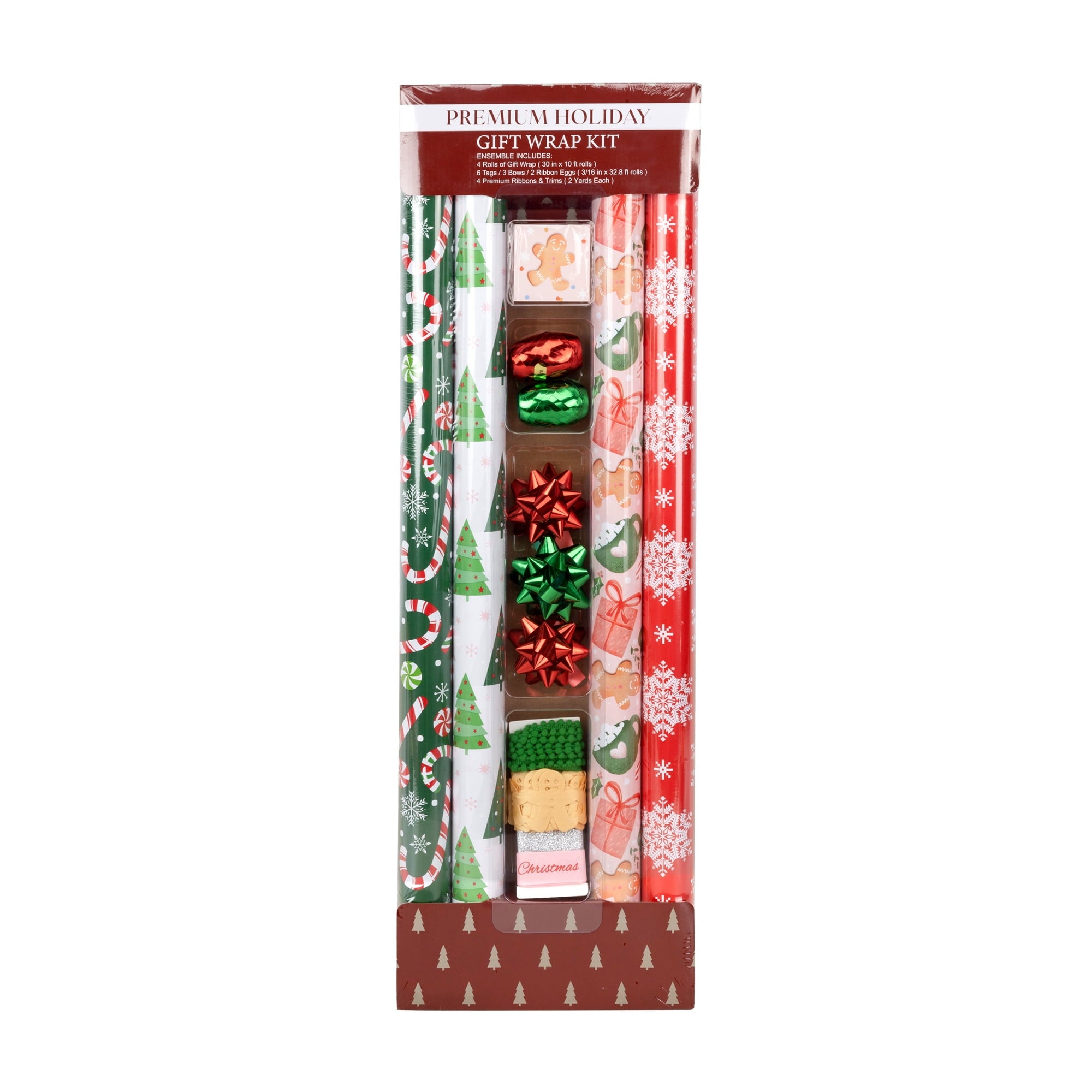 LaRibbons 30" x 10' Christmas Holiday Gift Wrap Deluxe Kit | Pink Gingerbread