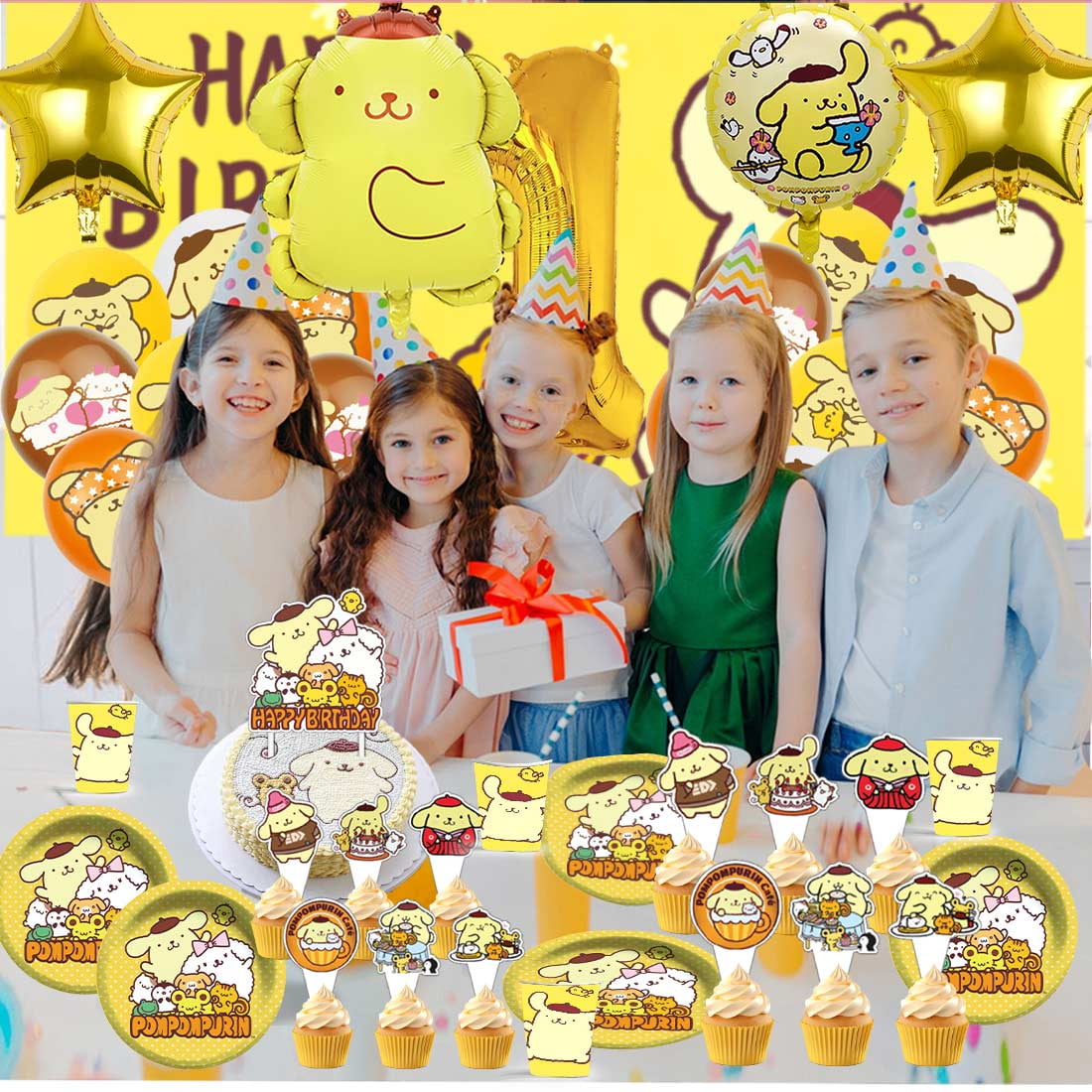 Pompompurin Party Supplies Decor Tableware Backdrop Banner Cake Topper Balloons Birthday Decorations