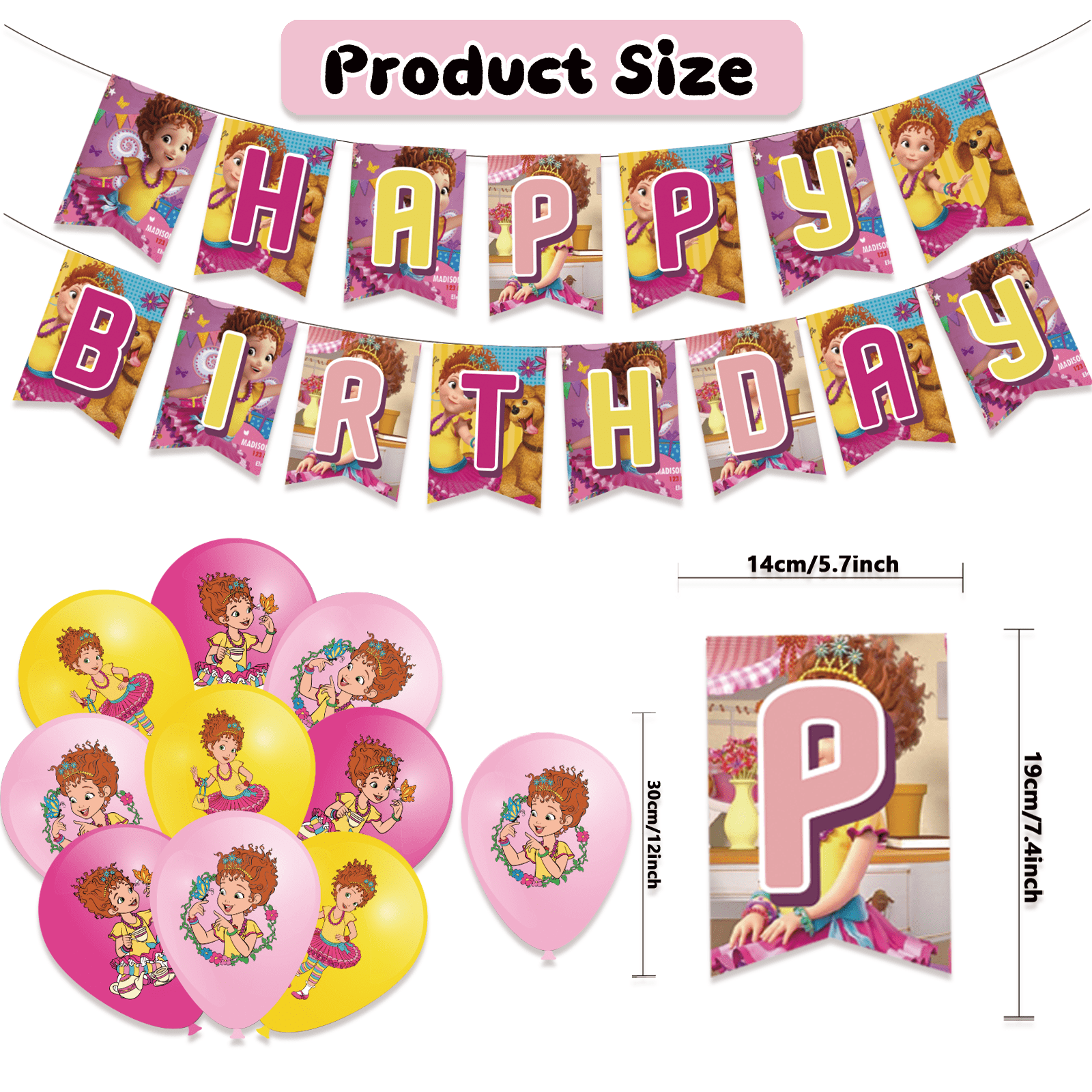 44 Pcs For Fancy Theme For Nancy Birthday Party Decorations,With 1 Happy Birthday Banner Garland,25 Cupcake Toppers,18 Balloons for Kids Party Decorations