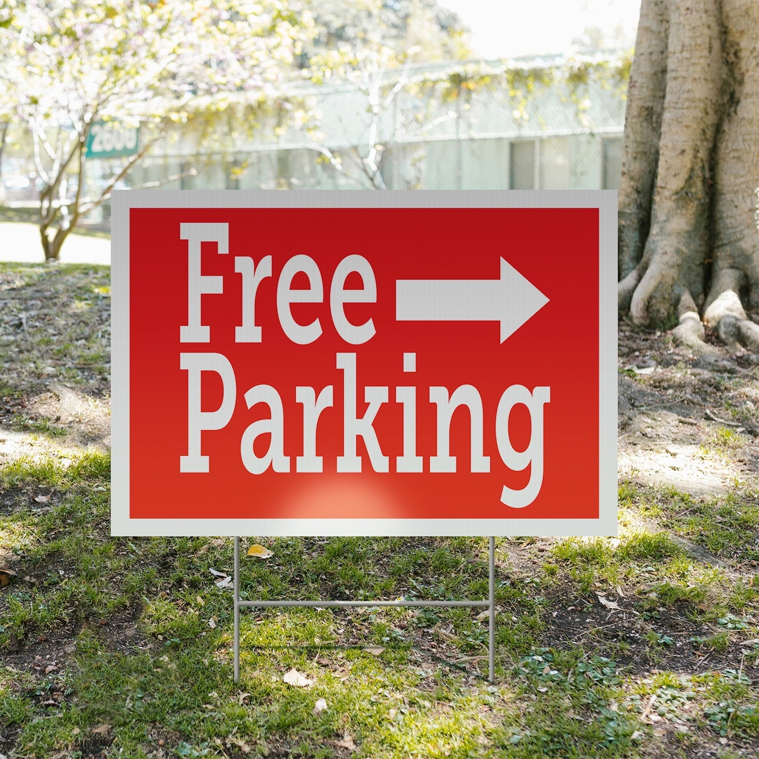Free Parking Right Yard Sign 2 Pack of 24 Inch x 36 Inch Single Sided Weatherproof Heavy-Duty Plastic with Stake | Event Promotions, Clear Directions, Outdoor Display | Made in USA