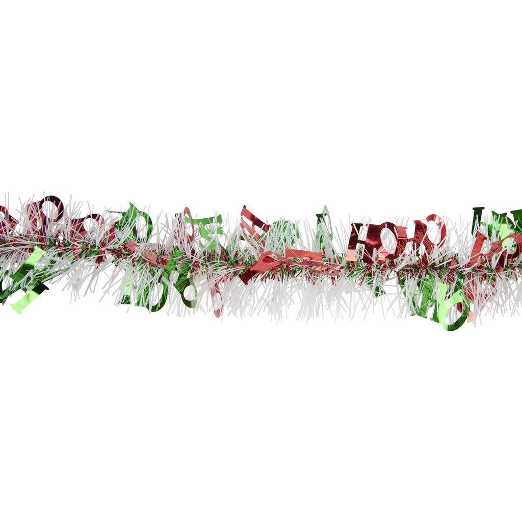50' x 3" White Red and Green Christmas HO HO HO Wrapped Tinsel Garland - Unlit