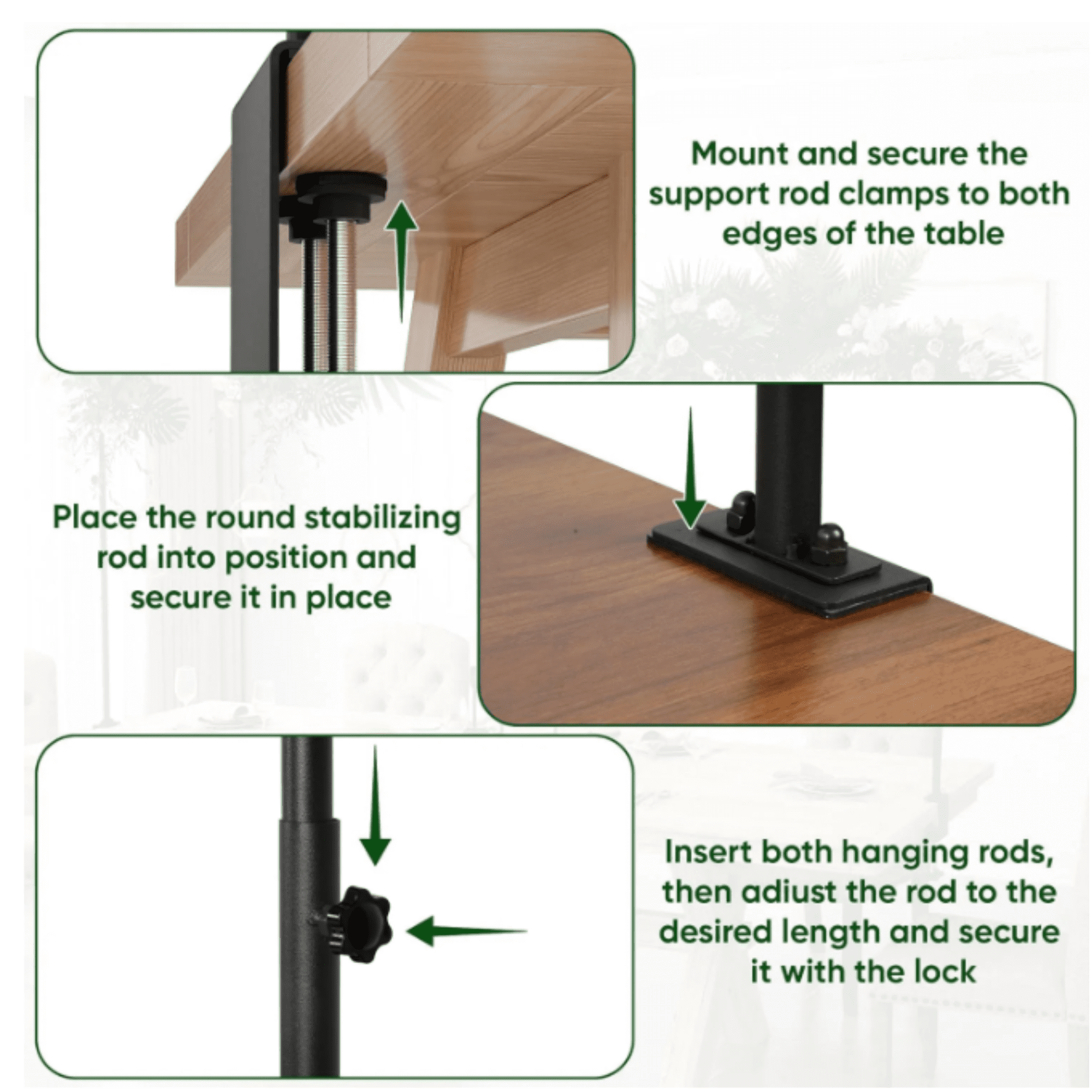 AIWFL Black Table Arch Stand for Wedding Decoration, Adjustable 29.1"-40.7" Tall Over The Table Rod Stand for Party Centerpiece Birthday Decoration, 0.8"-98" Length