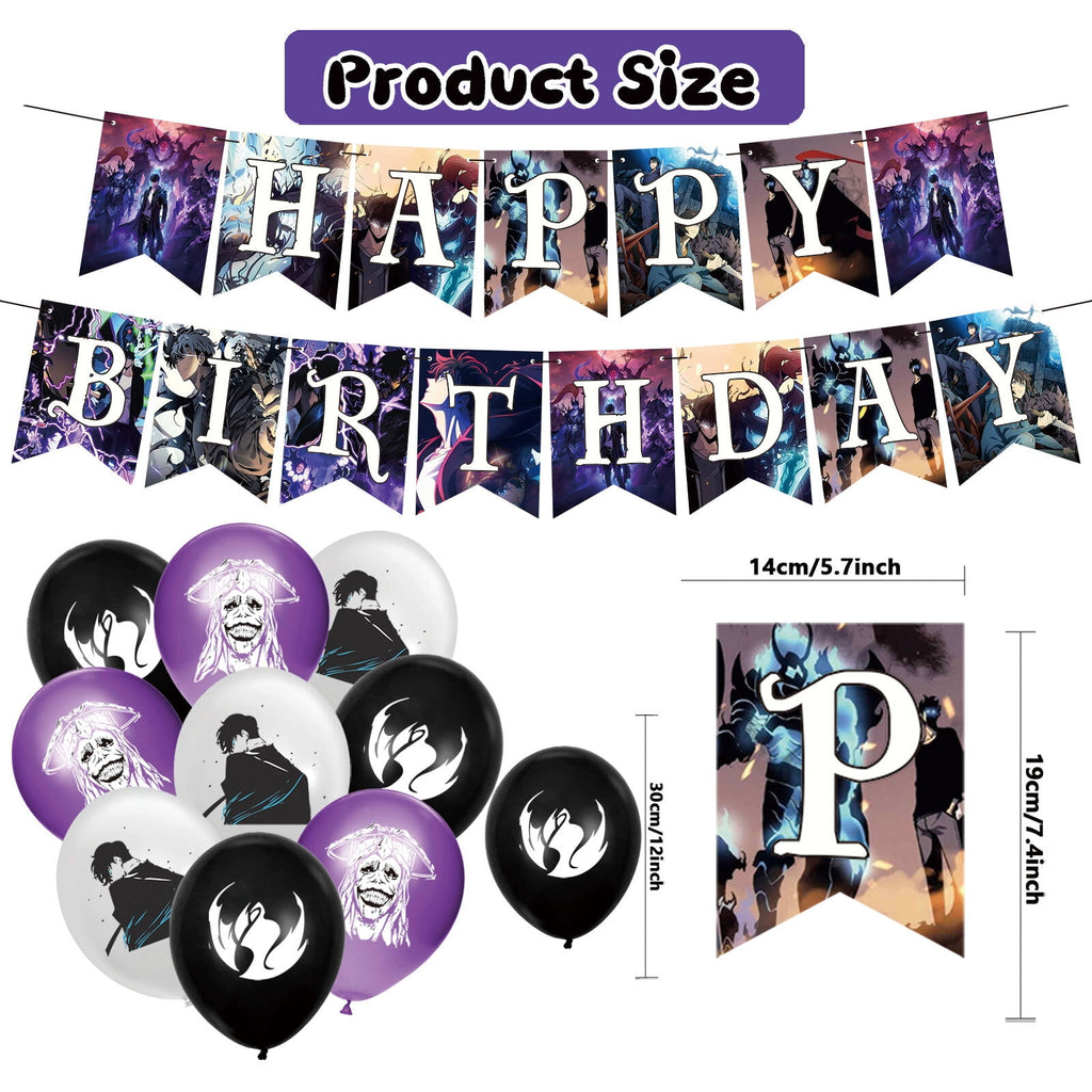 32 Pcs For Solo Leveling Theme Birthday Party Decorations,With 1 Happy Birthday Banner Garland,13 Cupcake Toppers,18 Balloons for Children Party Decorations