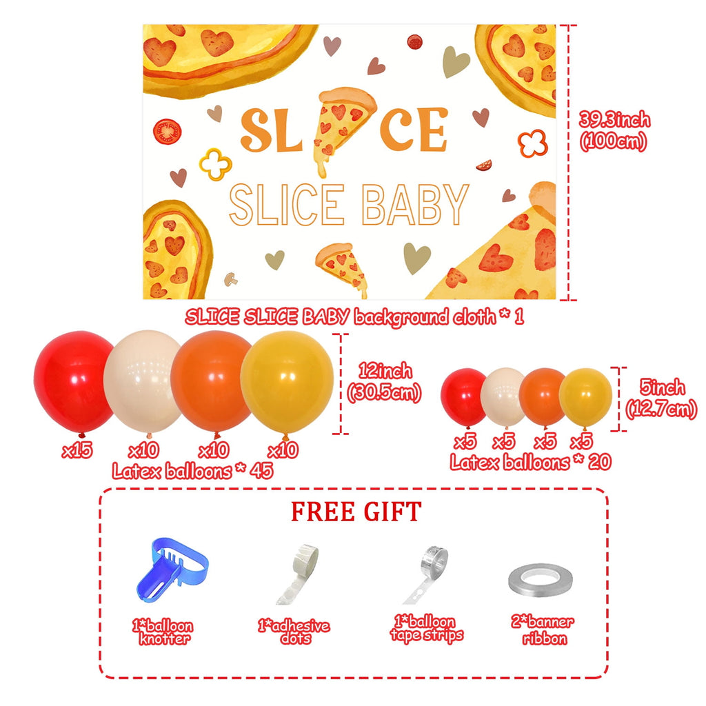 74Pcs Pizza Theme Party Decoration Set, Pizza Birthday Party Decoration Kit - Pizza theme SLICE SLICE BABY Backdrop, Sliced pizza foil balloon, Balloon Arch Garland kit for Boys Girls baby shower