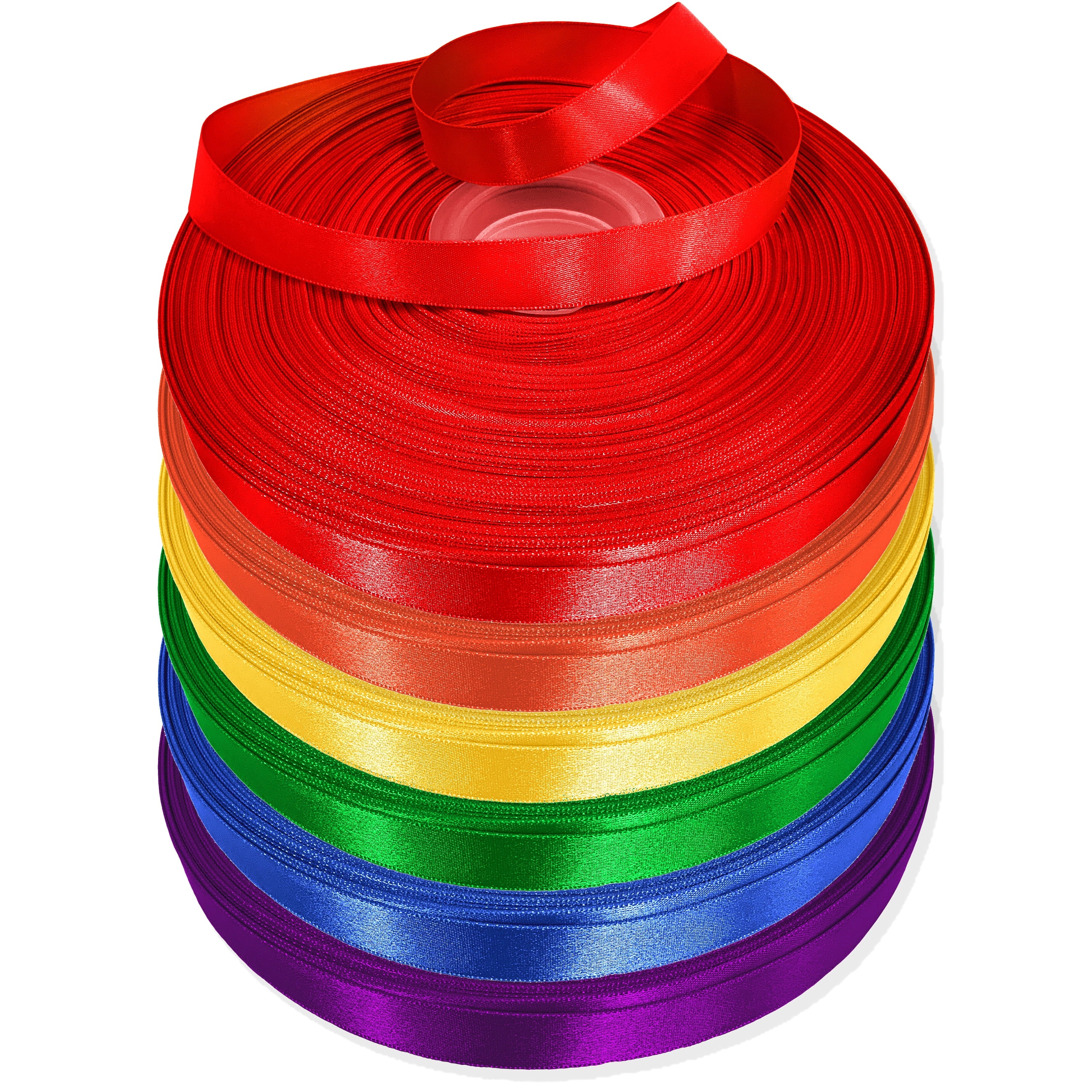 Single Faced Satin Rainbow Ribbon, 6 Colors, 5/8" x 600 Yards