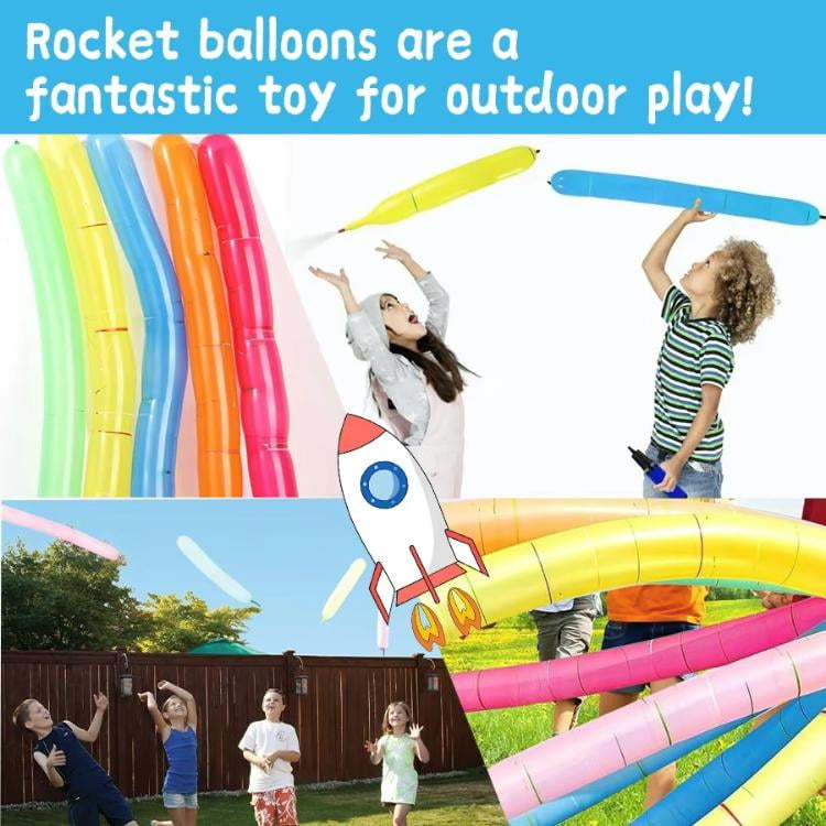 [100 Pack] Rocket Balloons Plus 1 Easy-To-Use Pump - Party Pack, No Need for A Refill - Watch Each Screaming Balloon Rocket to the Sky!