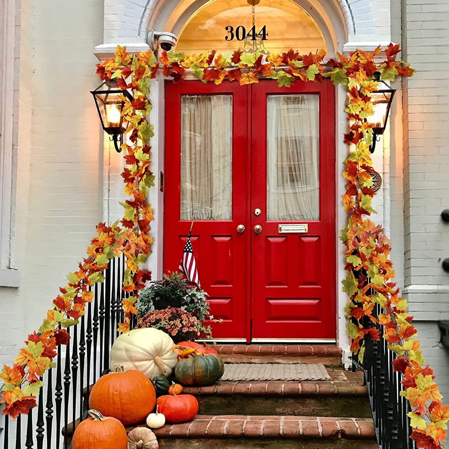Samhe 3 Pack Fall Leaves Garland, Artificial Maple Leaf Autumn Garland Hanging Vine for Thanksgiving Party Front Door Home Fireplace Harvest Thanksgiving Decor (Yellow, 6.5Ft/Pack)