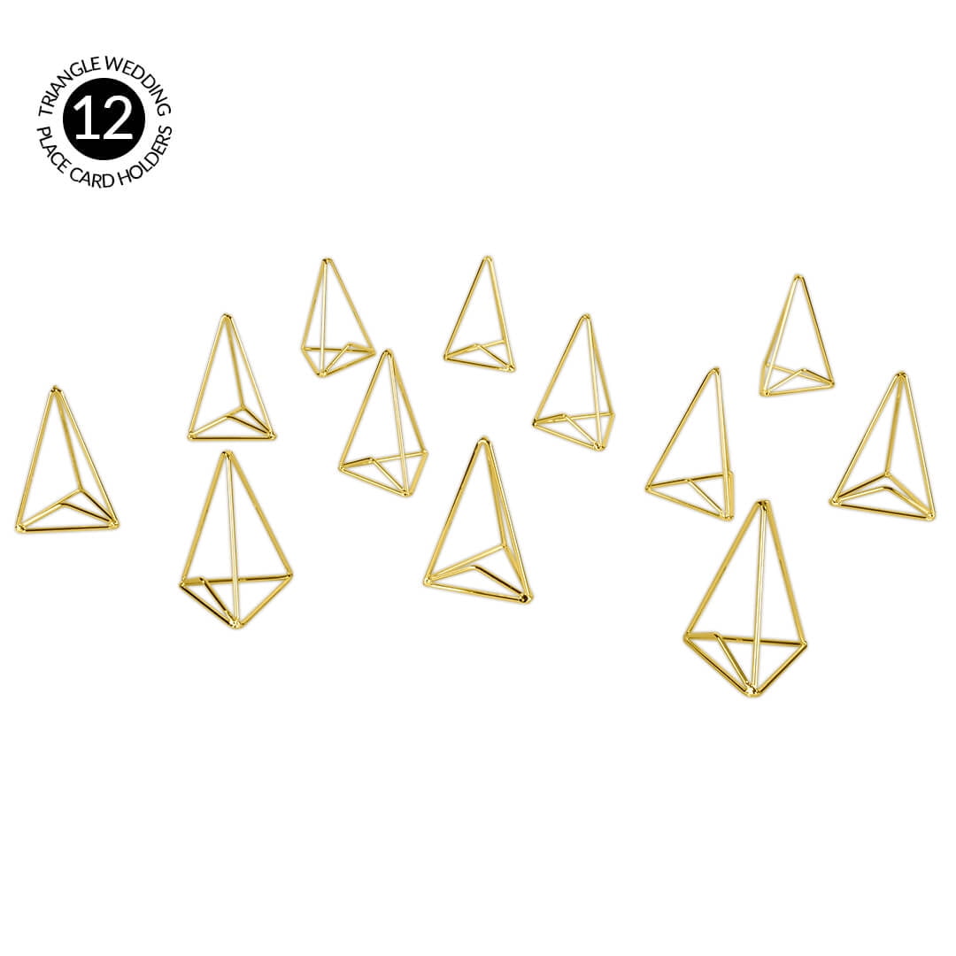 DIY Wedding Koyal Wholesale Modern Metal Geometric Triangle Wedding Place Card Holders, Set of 12 Gold