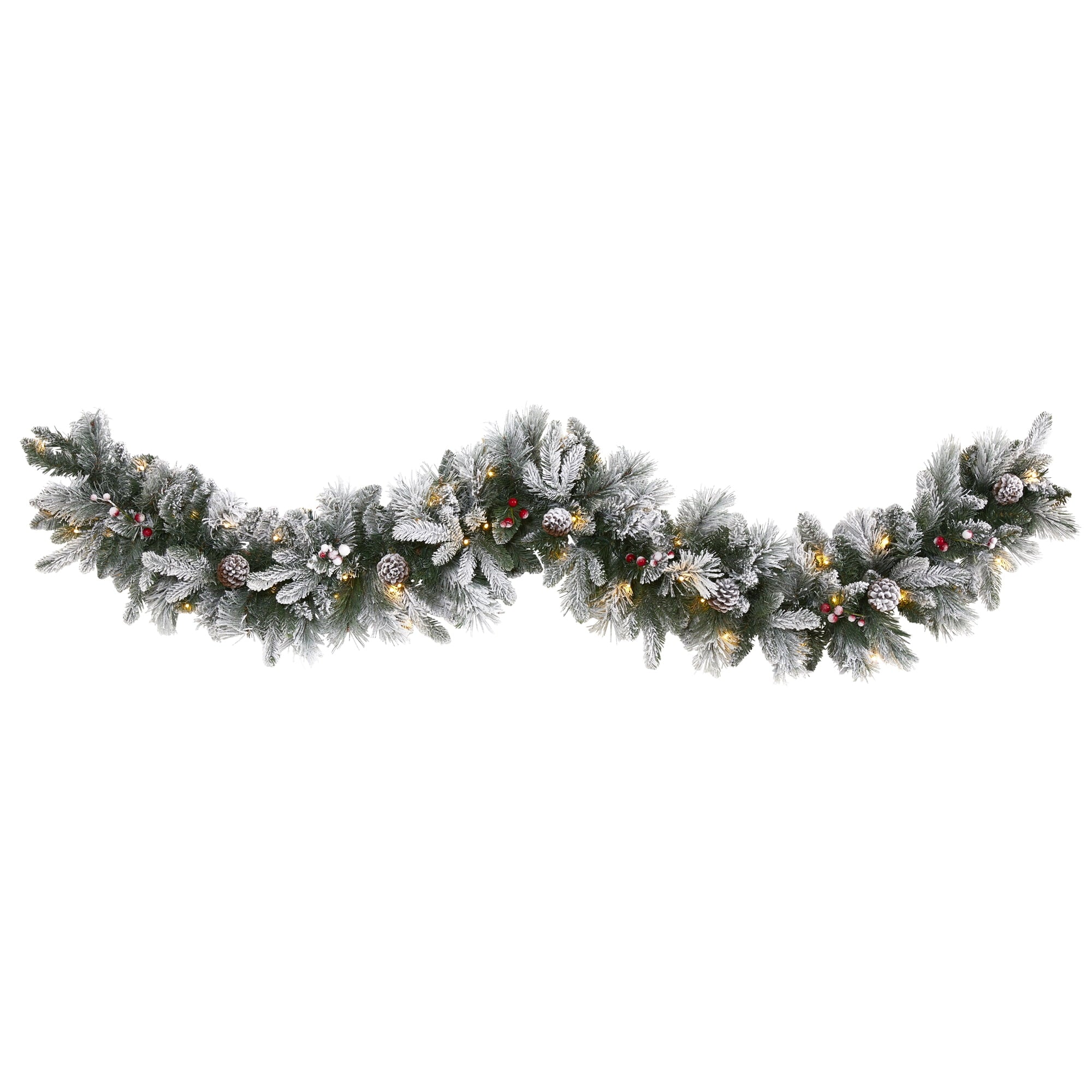 Nearly Natural 6' Flocked Mixed Pine Artificial Christmas Garland with LED Lights